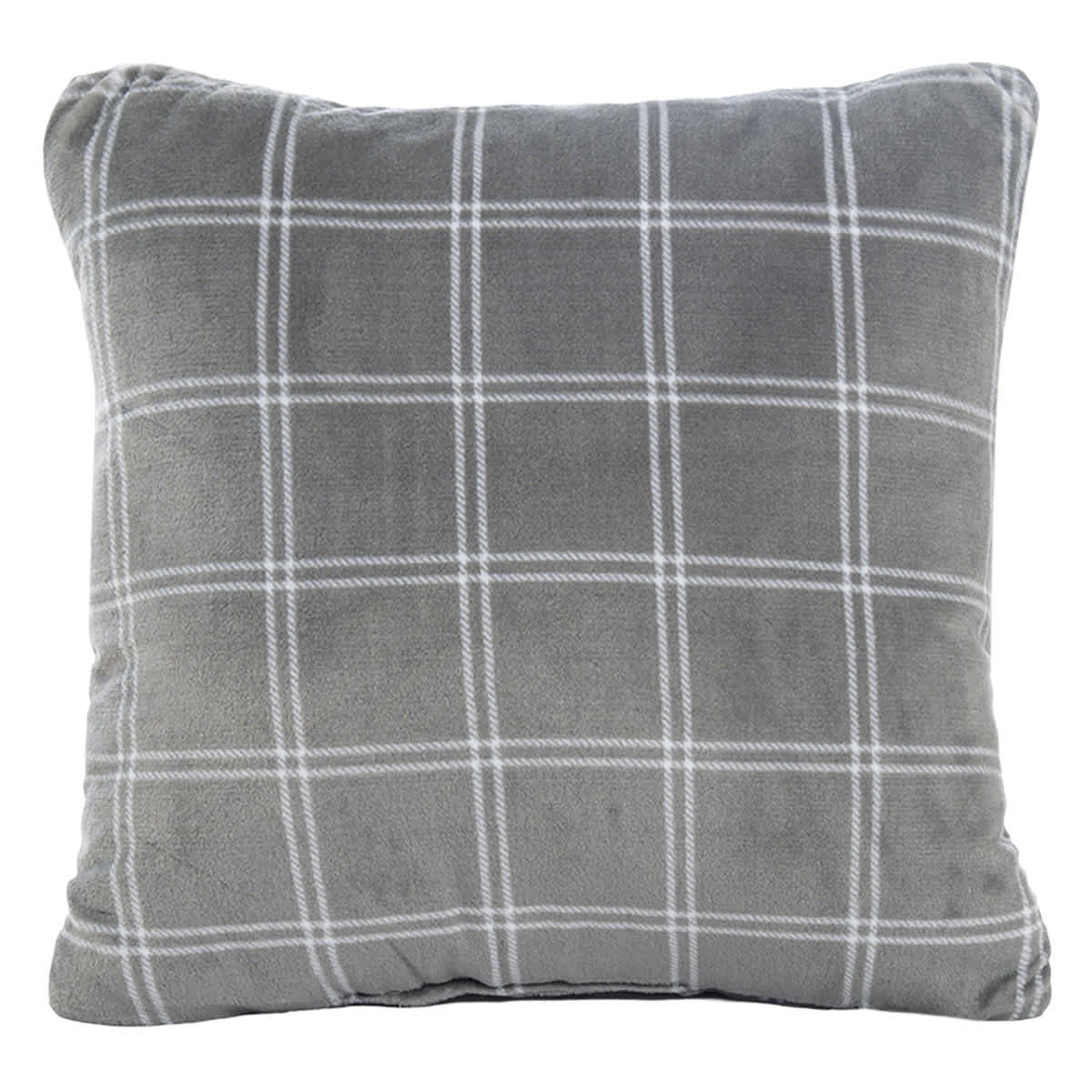2-Pack Double Windowpane Grey Poly Filled Throw Pillows, 18"