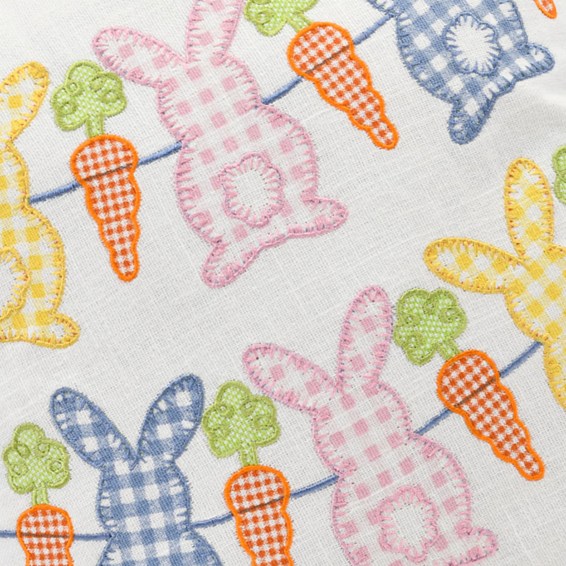 Homespun Easter Embroidered Bunny & Carrot Throw Pillow, 18"