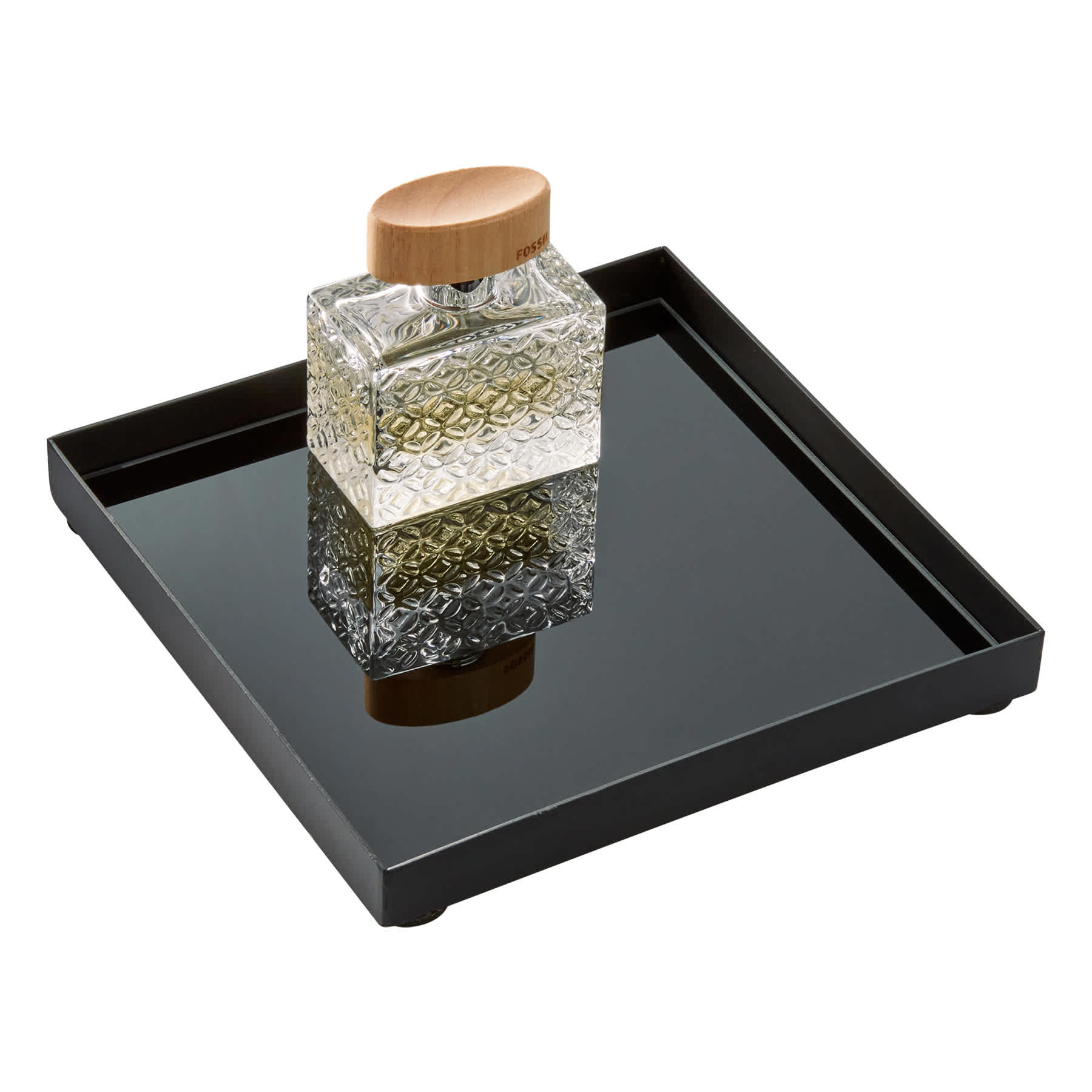 Black Metal & Glass Decorative Tray, 7.5"