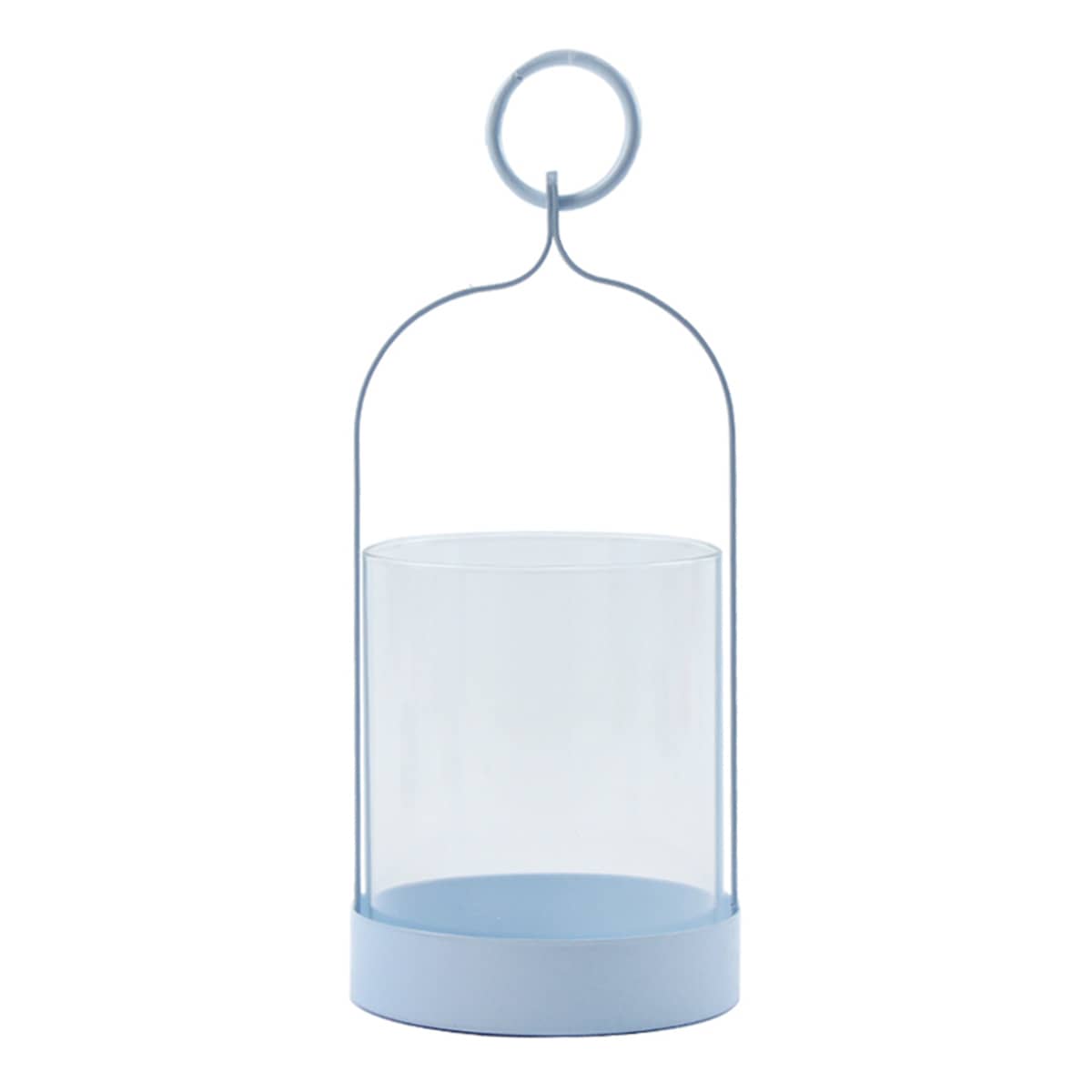 Blue Metal & Glass Lantern with Ring Handle, 8"