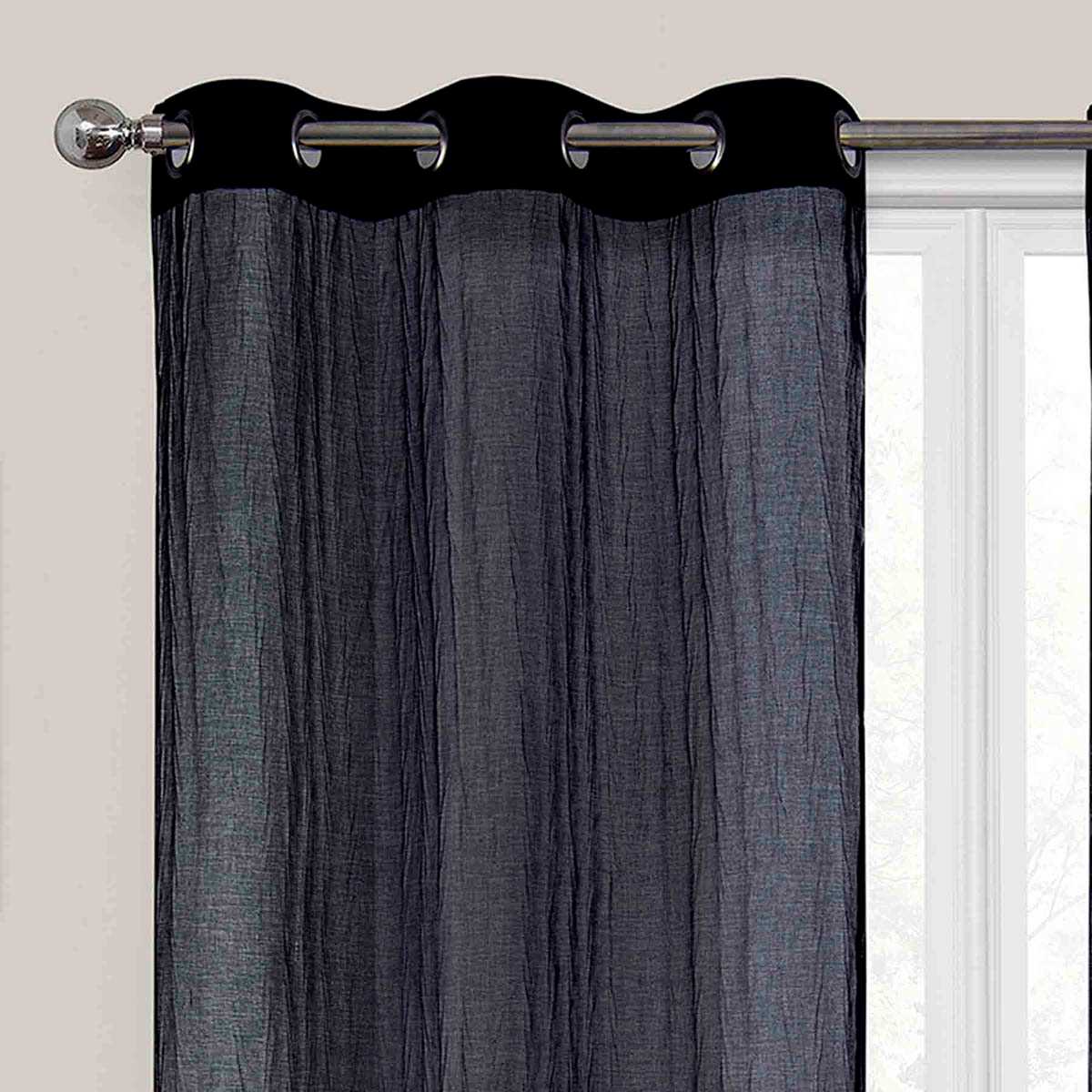 2-Pack Black Crushed Sheer Grommet Curtain Panels, 84"