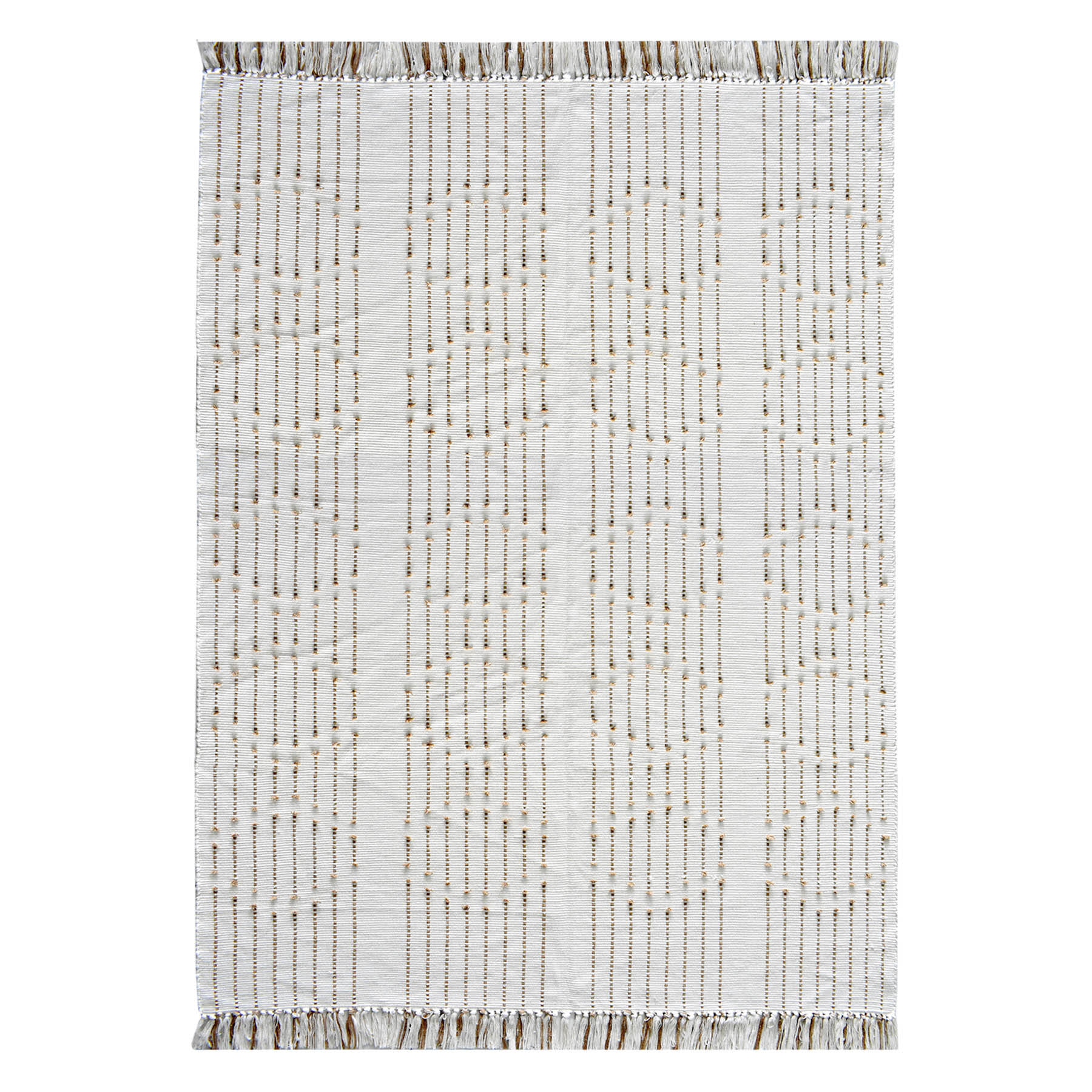 (D552) Honeybloom Flatweave Ivory & Beige Fringe Area Rug, 5x7