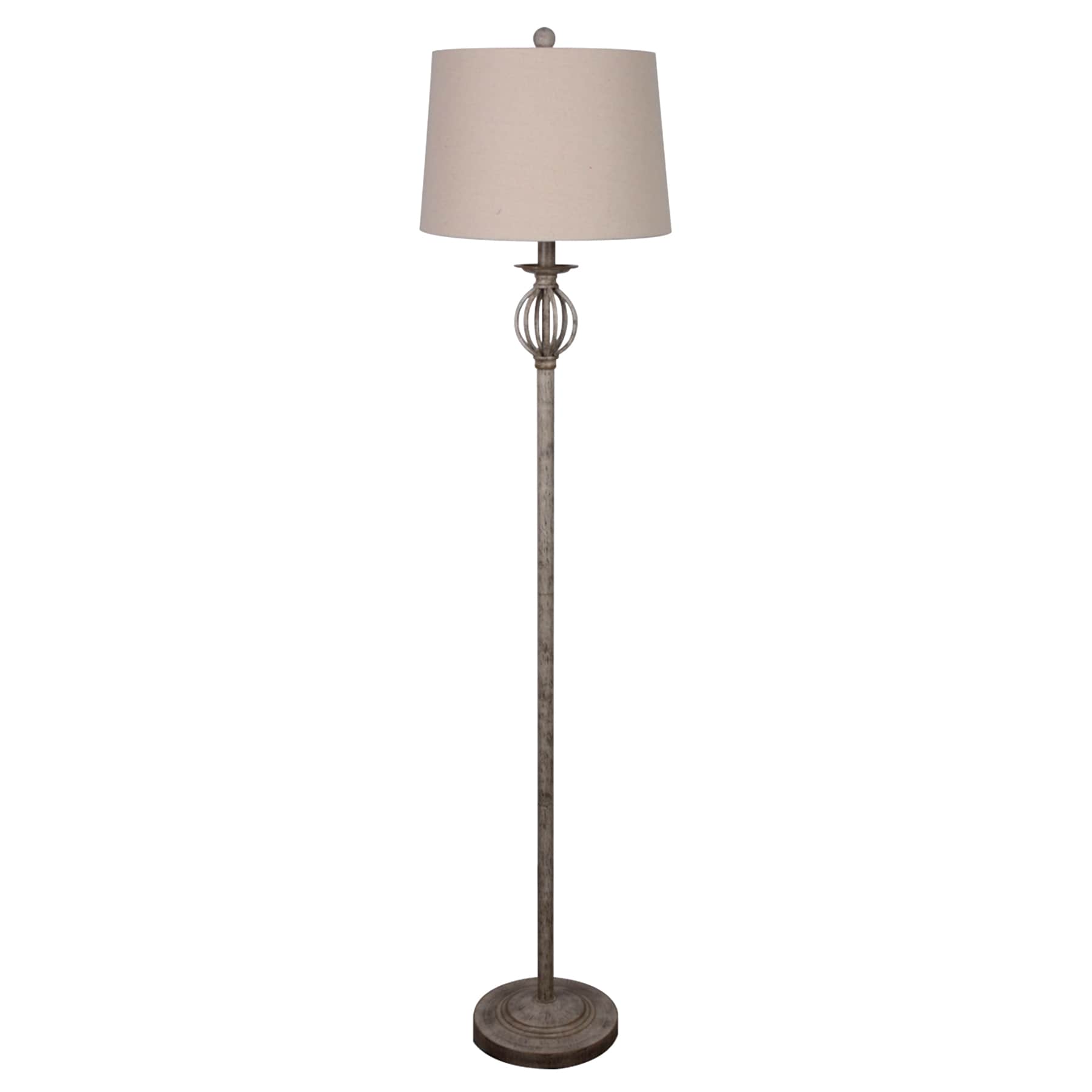 Antique Brown Spindle Metal Floor Lamp with Natural Fabric Drum Shade, 60"