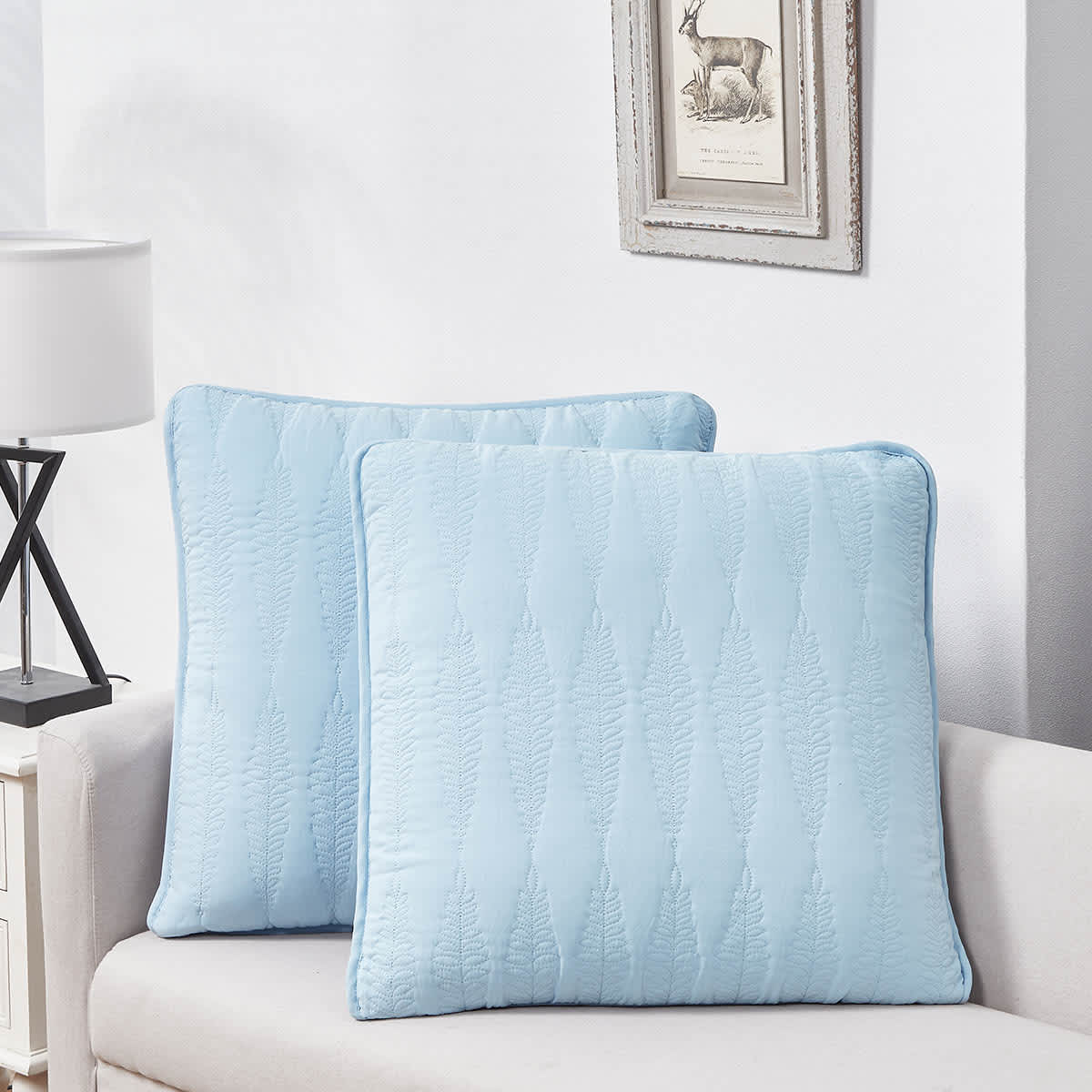 Providence 2-Pack Light Blue Embroidered Washed Microfiber Throw Pillows, 18"