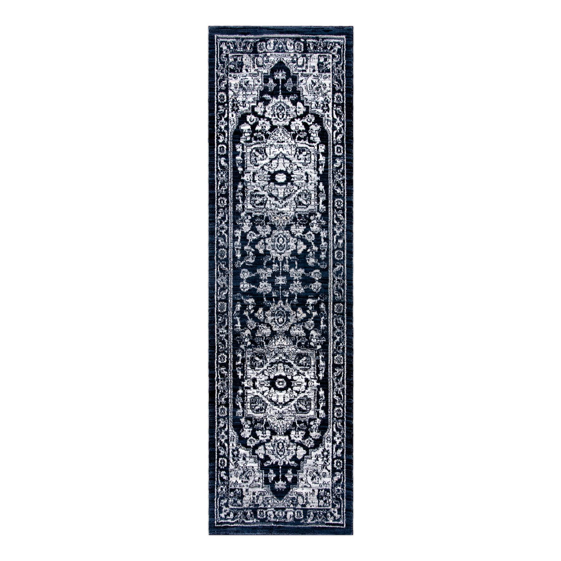 (B542) Caprice Vintage Navy Blue Runner, 2x6