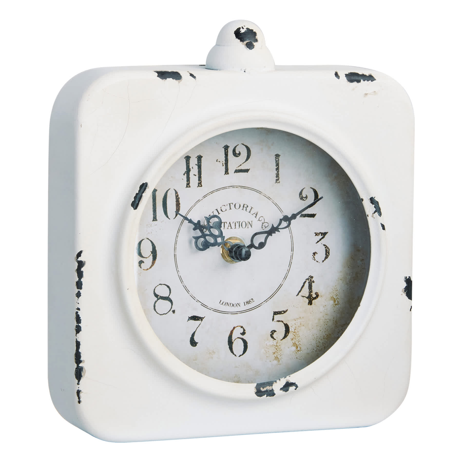 Metal White Rustic Round Clock, 17x12