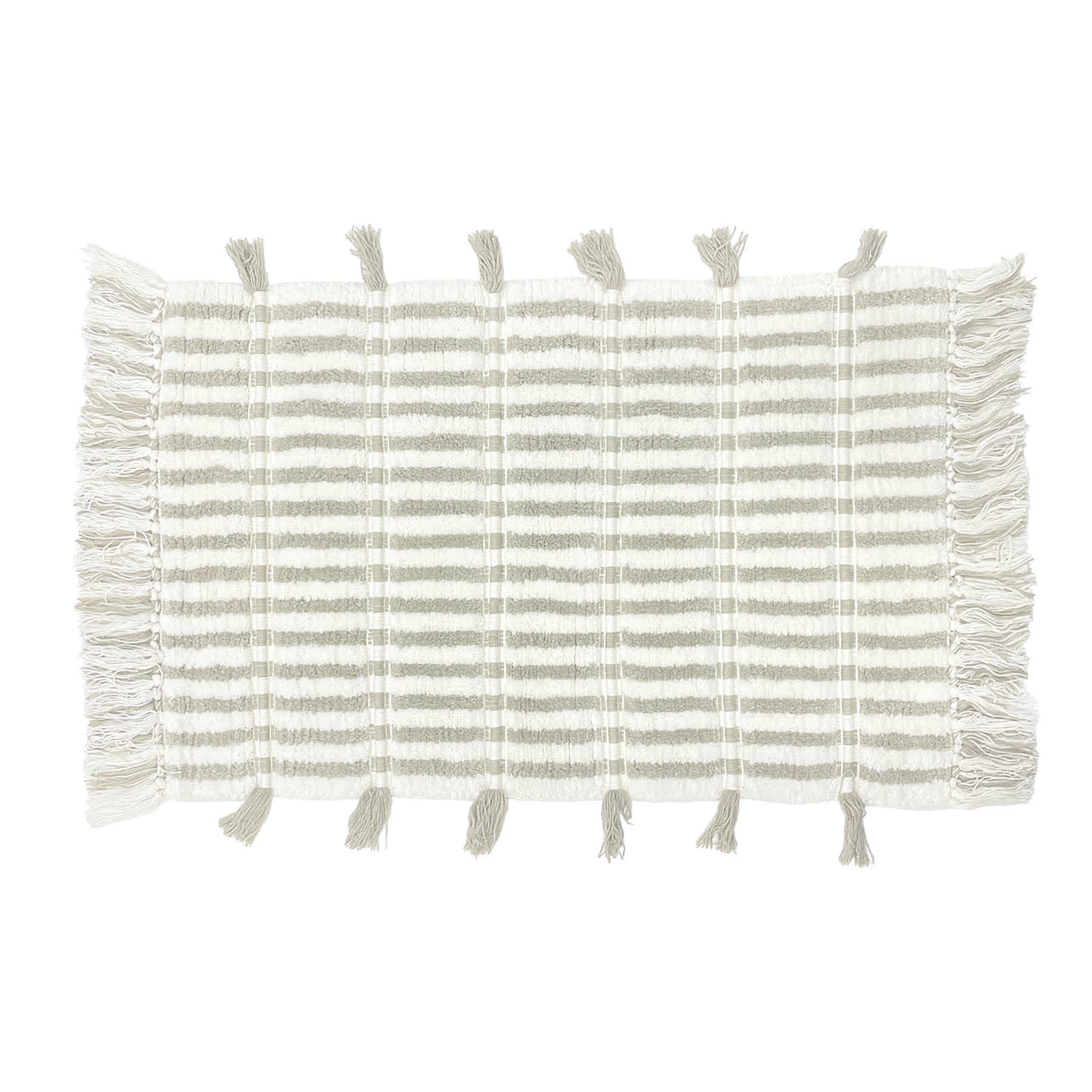 Honeybloom Stone Striped Cotton Bath Rug with Tassels, 20x30