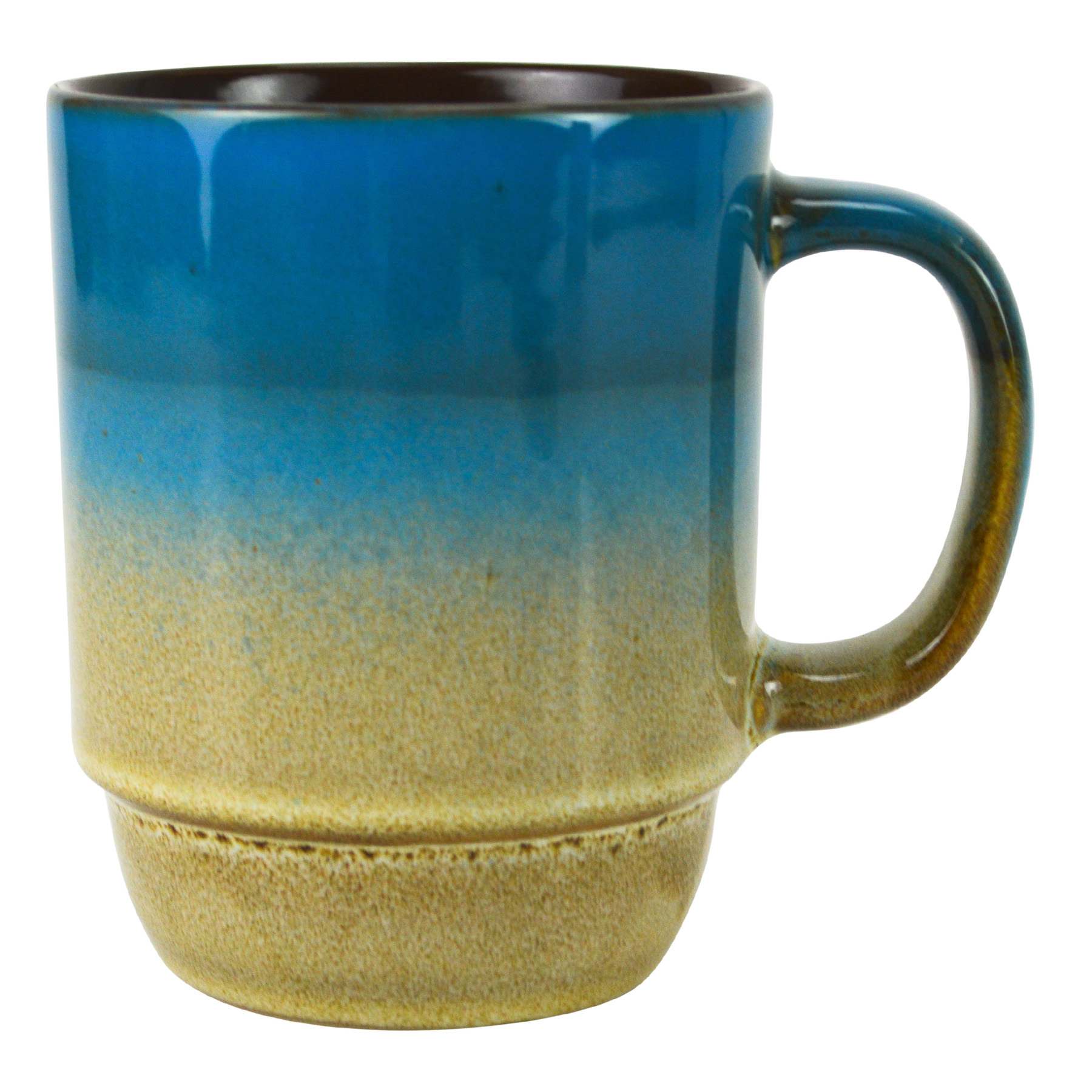 Set of 4 Stacked Blue & Tan Mugs, 14oz