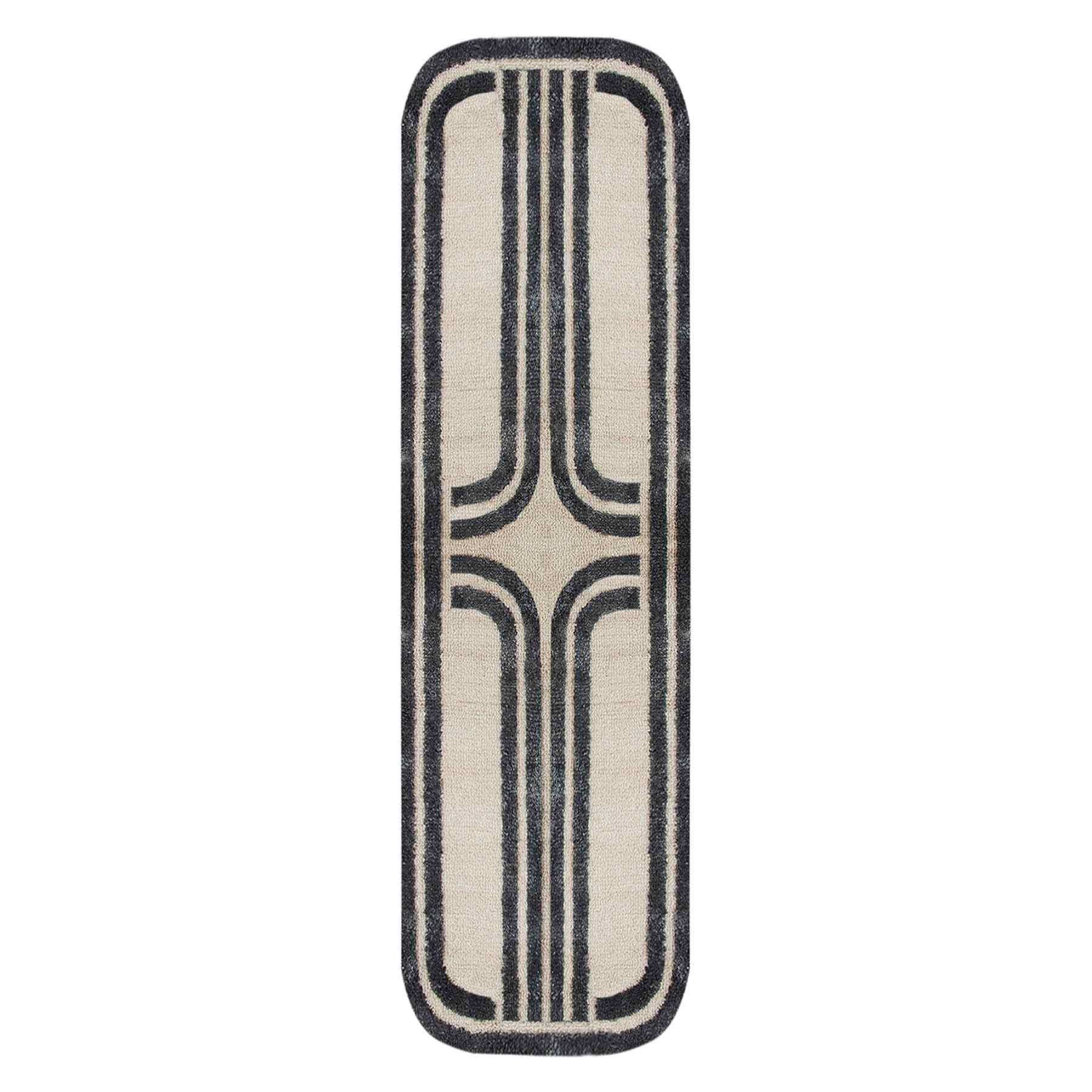 (B894) Black & Beige Oval Geometric Runner, 2x7
