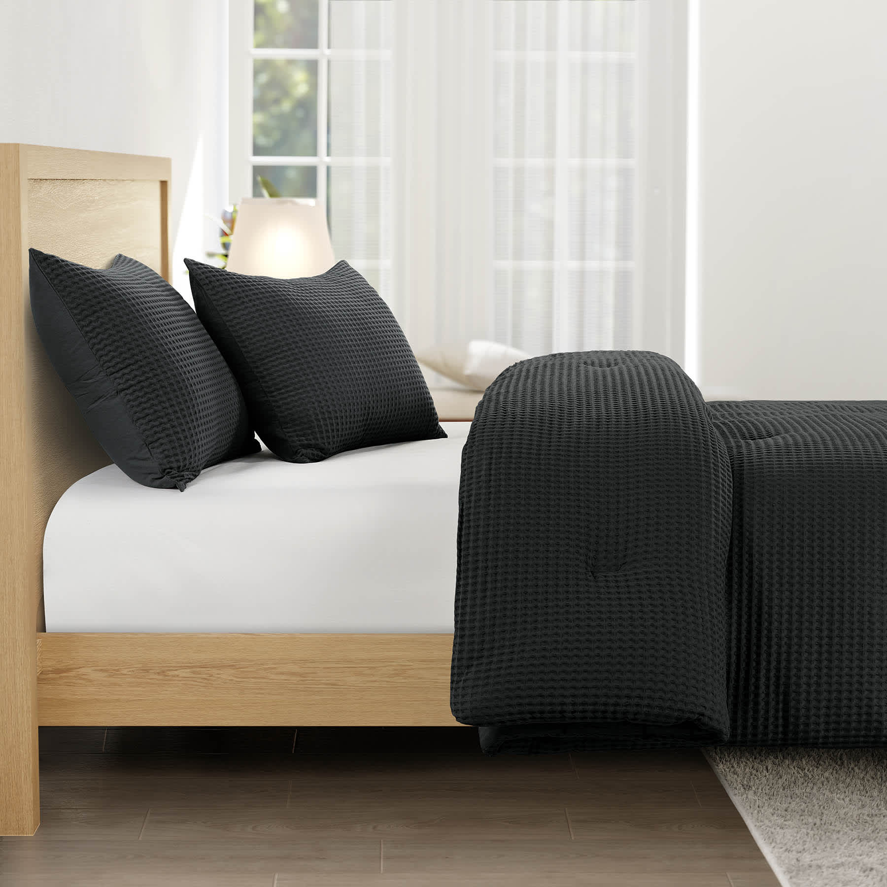 Crosby St. 3-Piece Black Waffle Cotton Comforter Set, Full/Queen