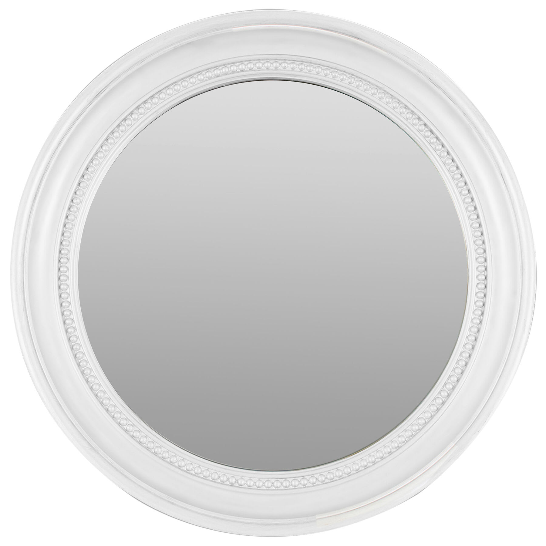 White Beaded Round Wall Mirror, 18"