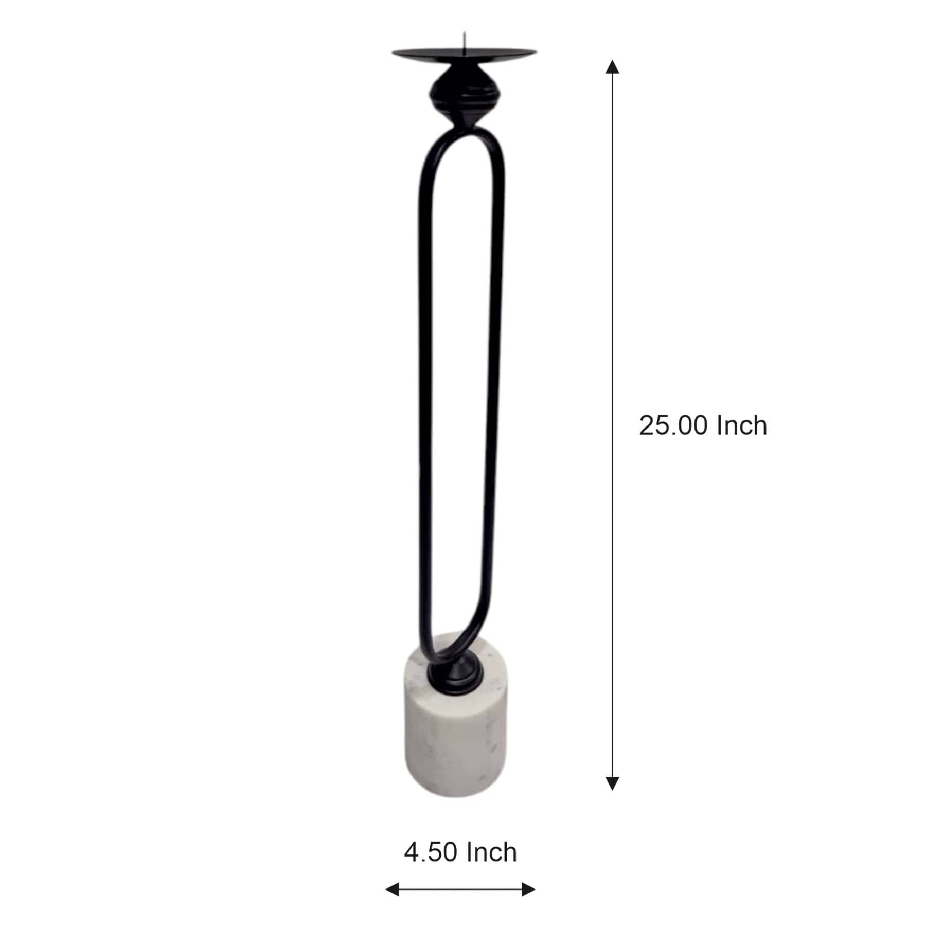 Black Metal Pillar Candle Holder with Marble Base, 25"