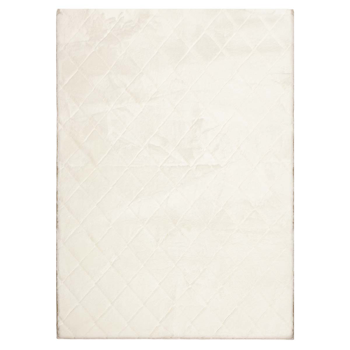 (C210) Ivory Faux Rabbit Fur Area Rug, 5x7