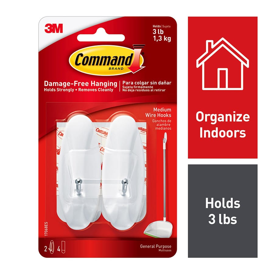 Command? Wire Hooks Medium, 2-Hooks, 4-Strips/Pack, White