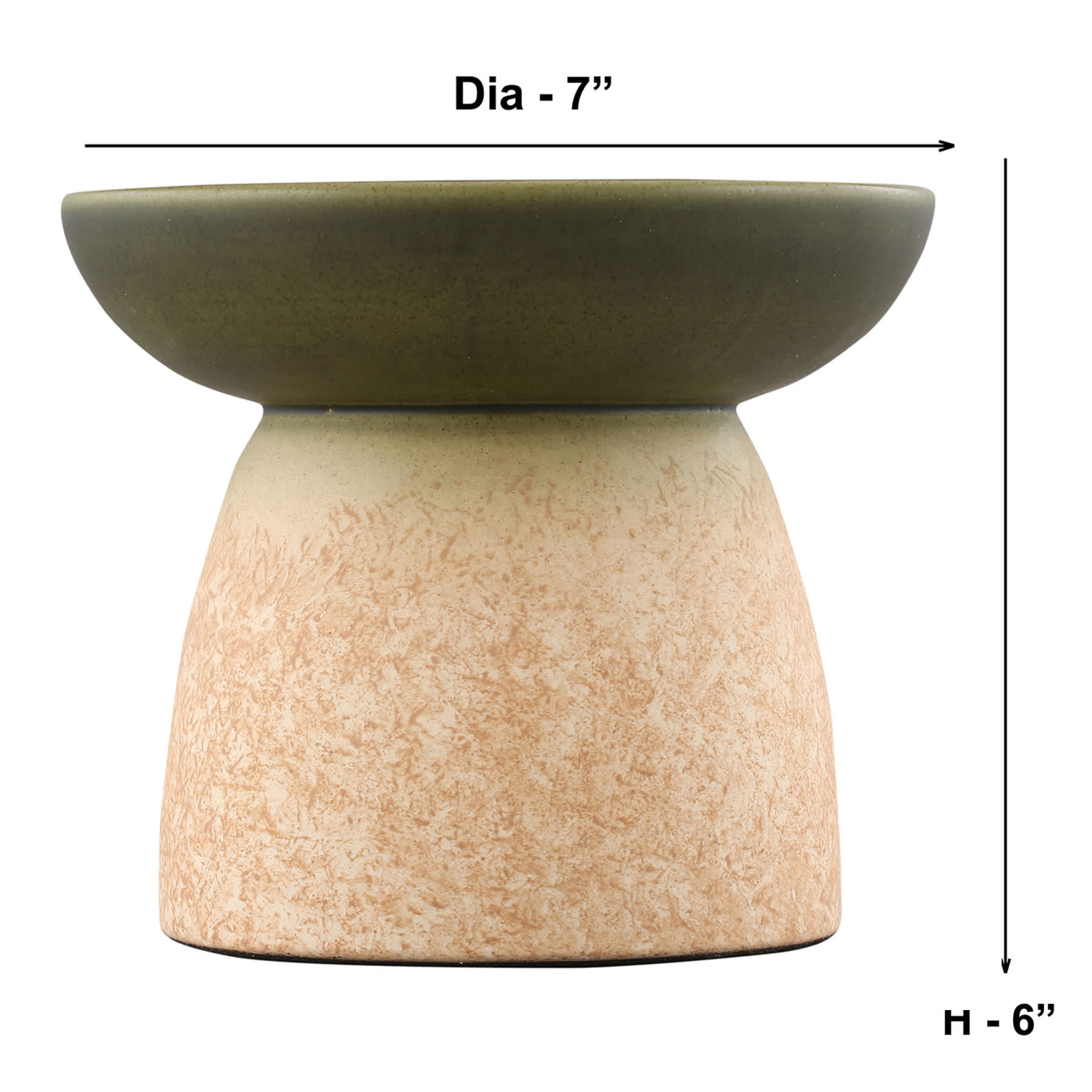 Green and Neutral Dual Tone Ceramic Candleholder, 7x6