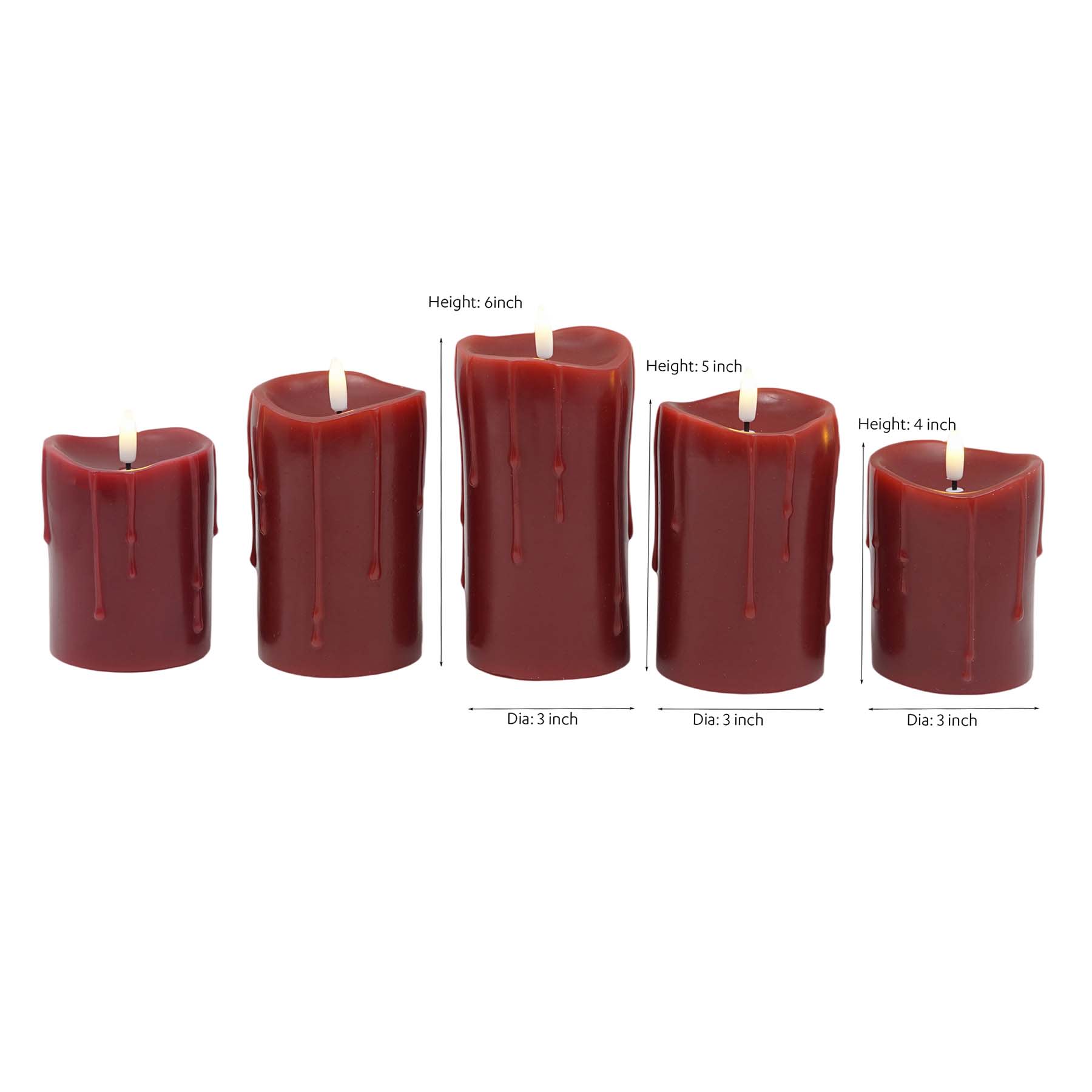5-Pack Red Drip Wax LED Candle with Timer