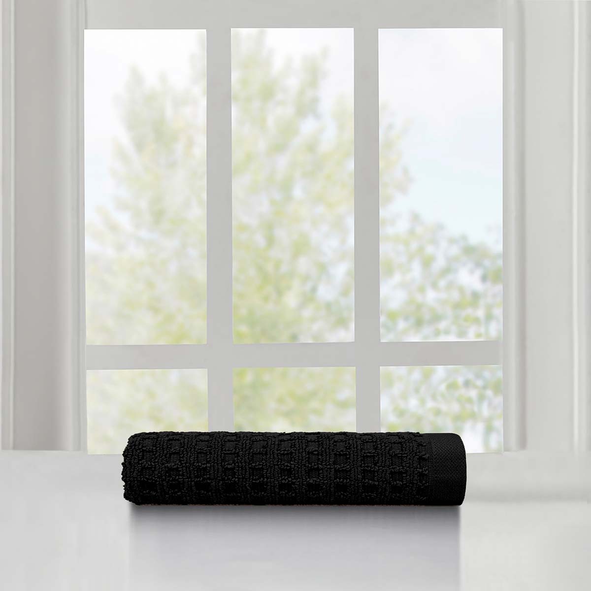 Crosby St. Black Terry Waffle Cotton Hand Towel, 16x28