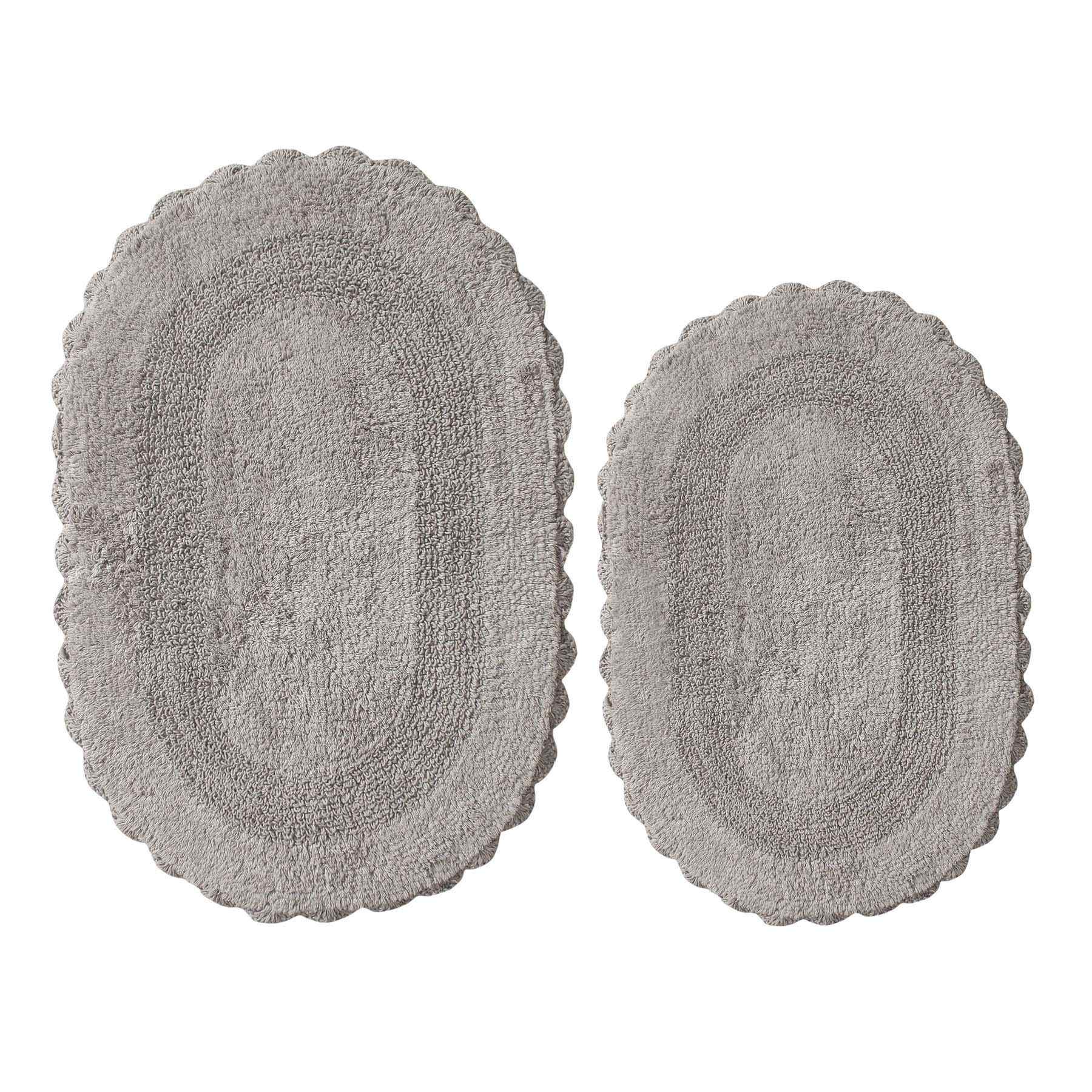 2-Piece Grey Crochet Oval Bath Rug Set, 17x24/20x30