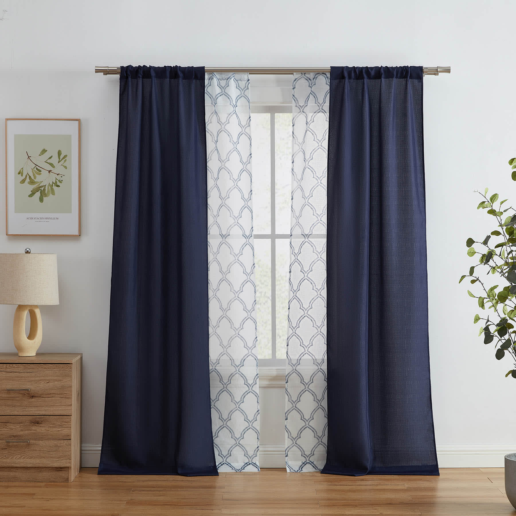 4-Pack Ryder & Oakfield Navy Light Filtering Curtain Panels, 84"
