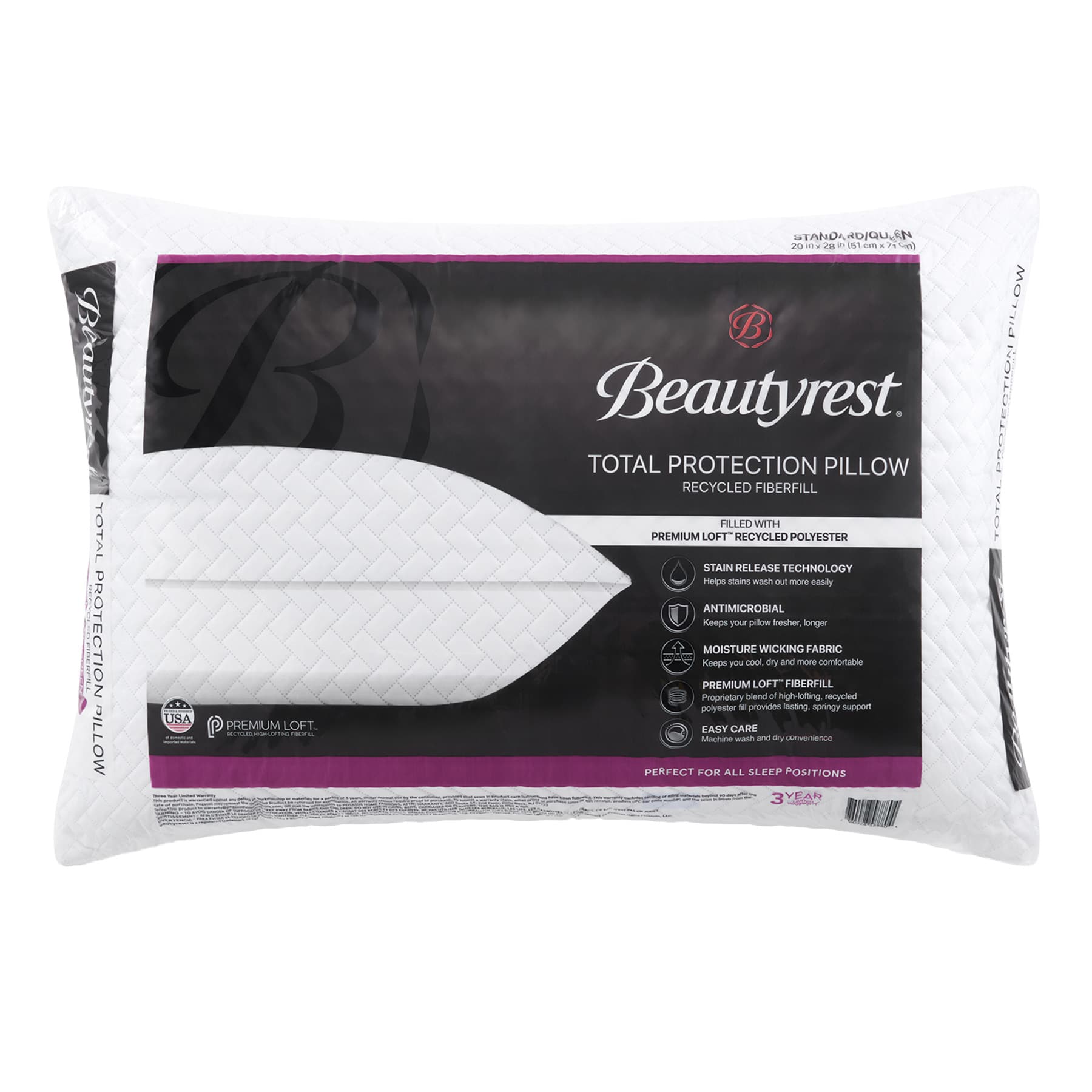 BeautyRest Total Protection Bed Pillow, Standard/Queen