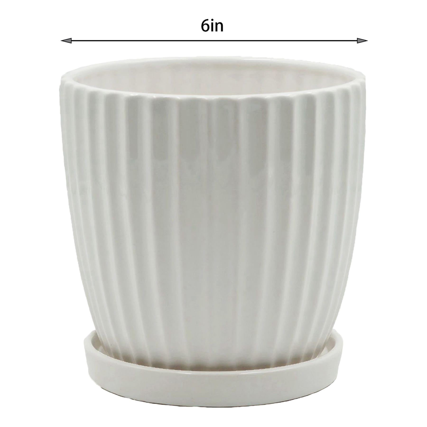 Providence Indoor Bridget White Ceramic Planter with Saucer, 6"