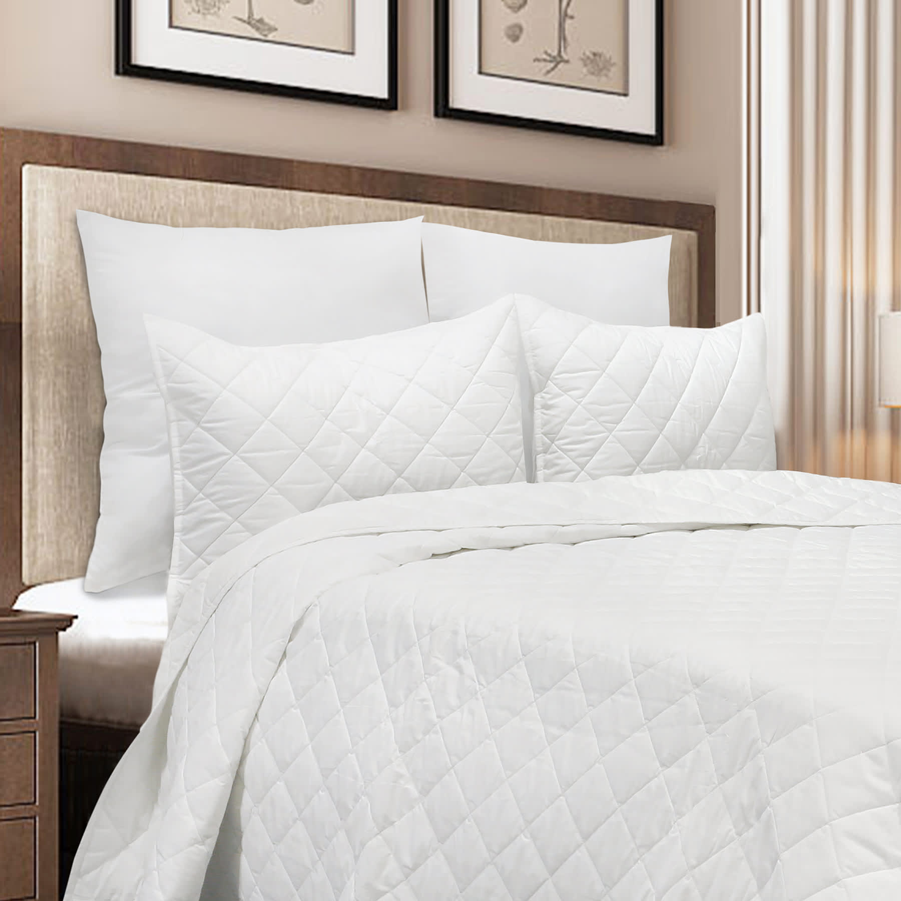 Providence 3-Piece White Cotton Percale Quilt Set, King