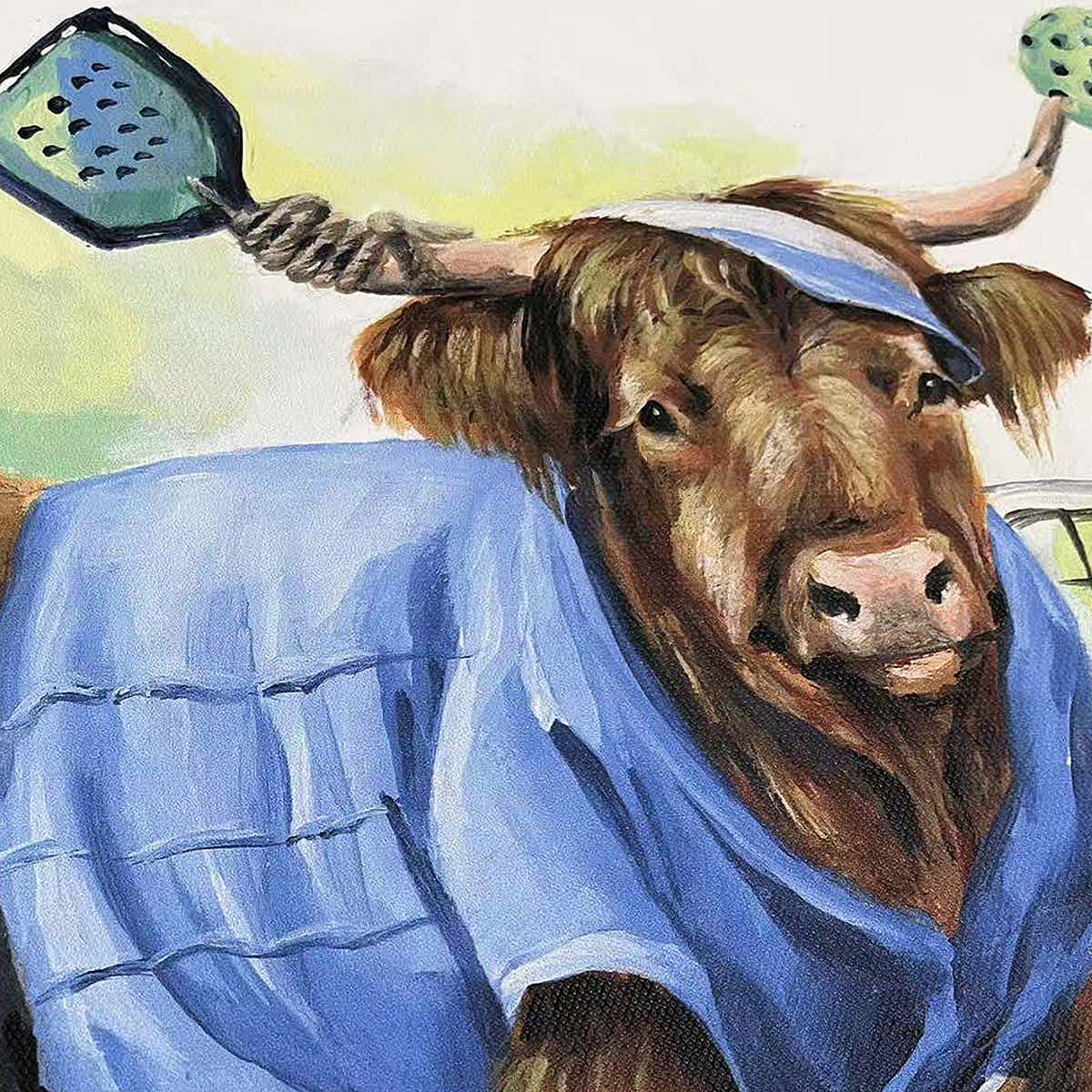 Pickleball Players Cattles Canvas Wall Art, 16x12