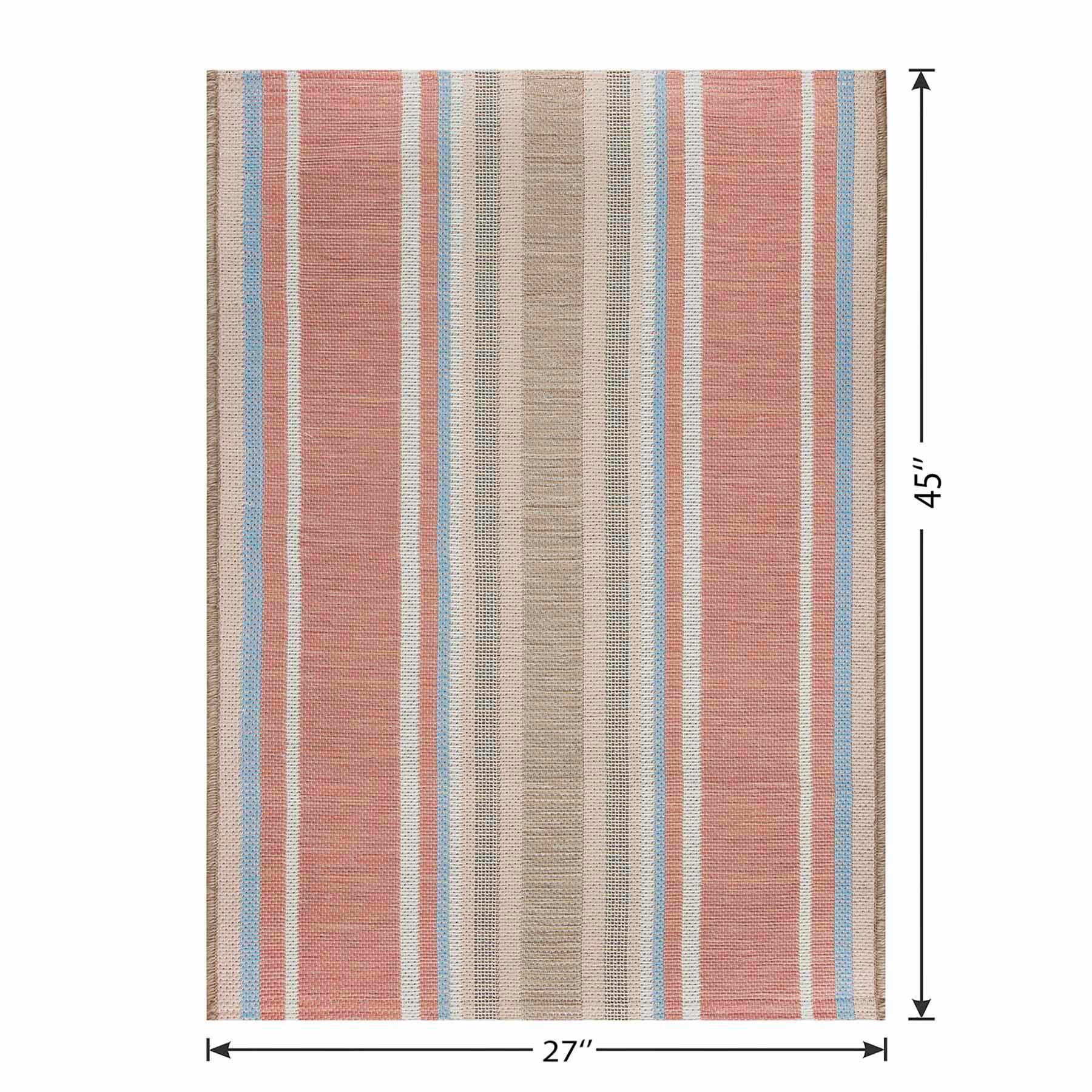 Coral & Green Striped Tapestry Outdoor Accent Rug, 27x45