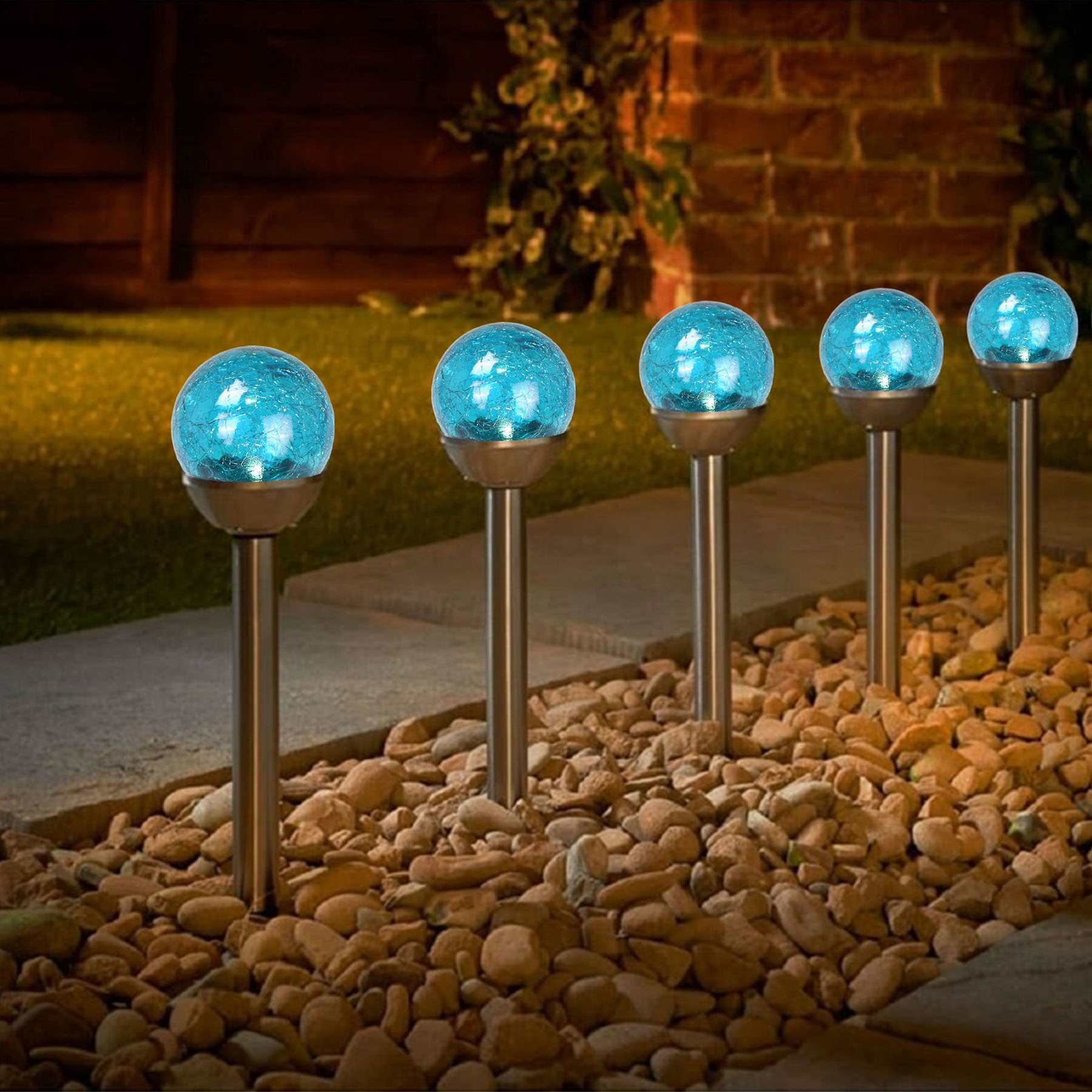Solar Blue Crackle Small Globe Pathway Light