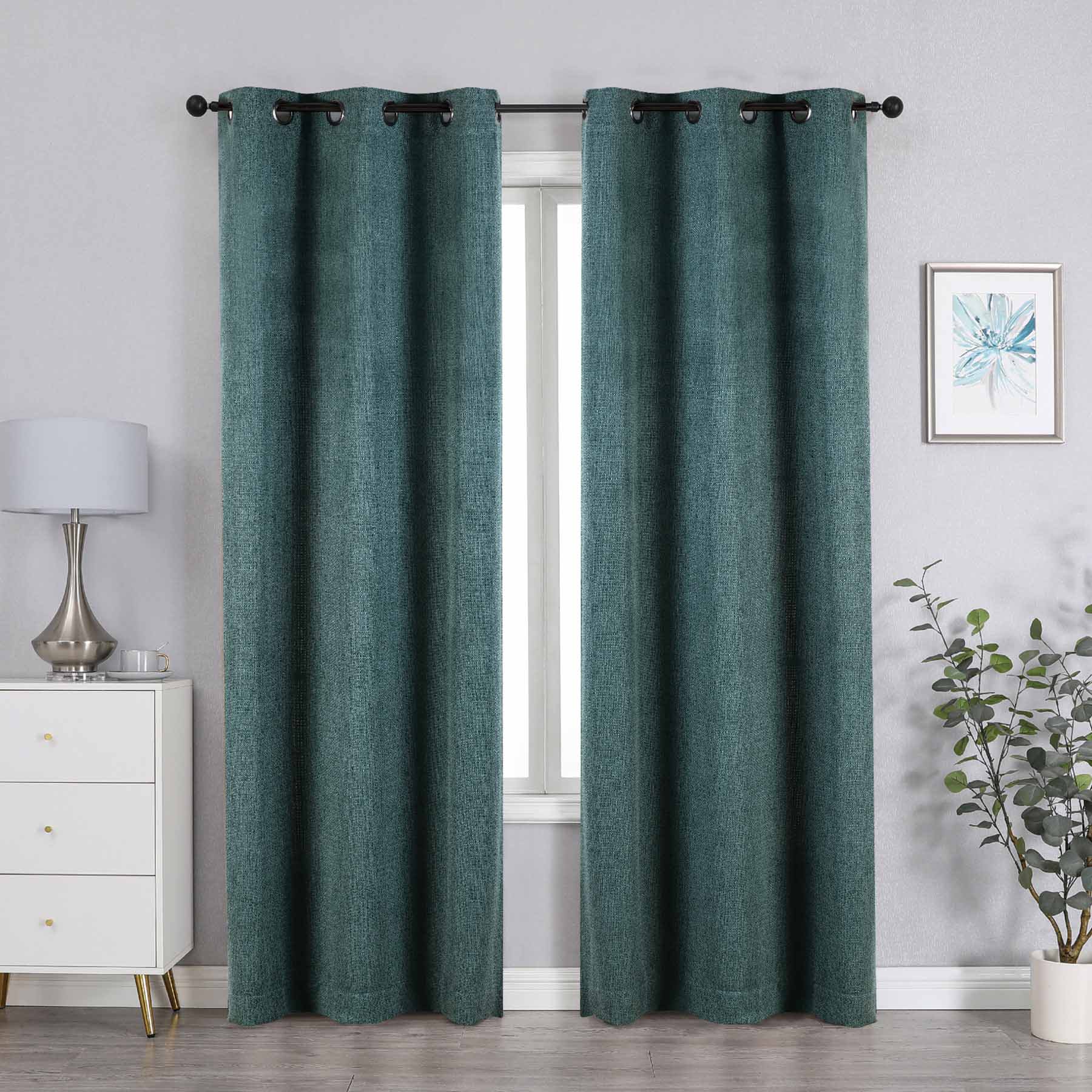 Green Textured Jacquard Light Filtering Grommet Curtain Panel, 84"