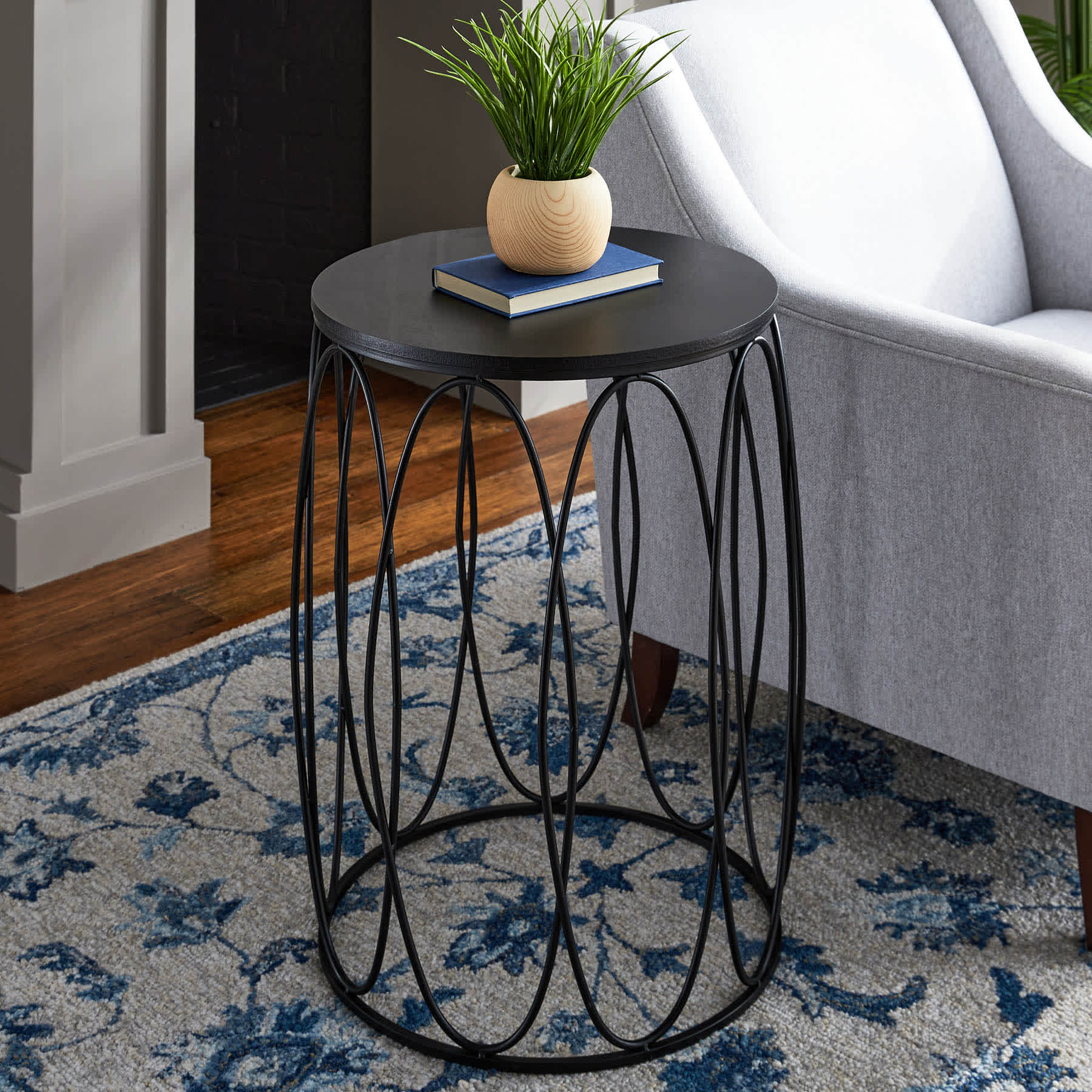 Providence Black Wood & Metal Drum Table, 25.5"
