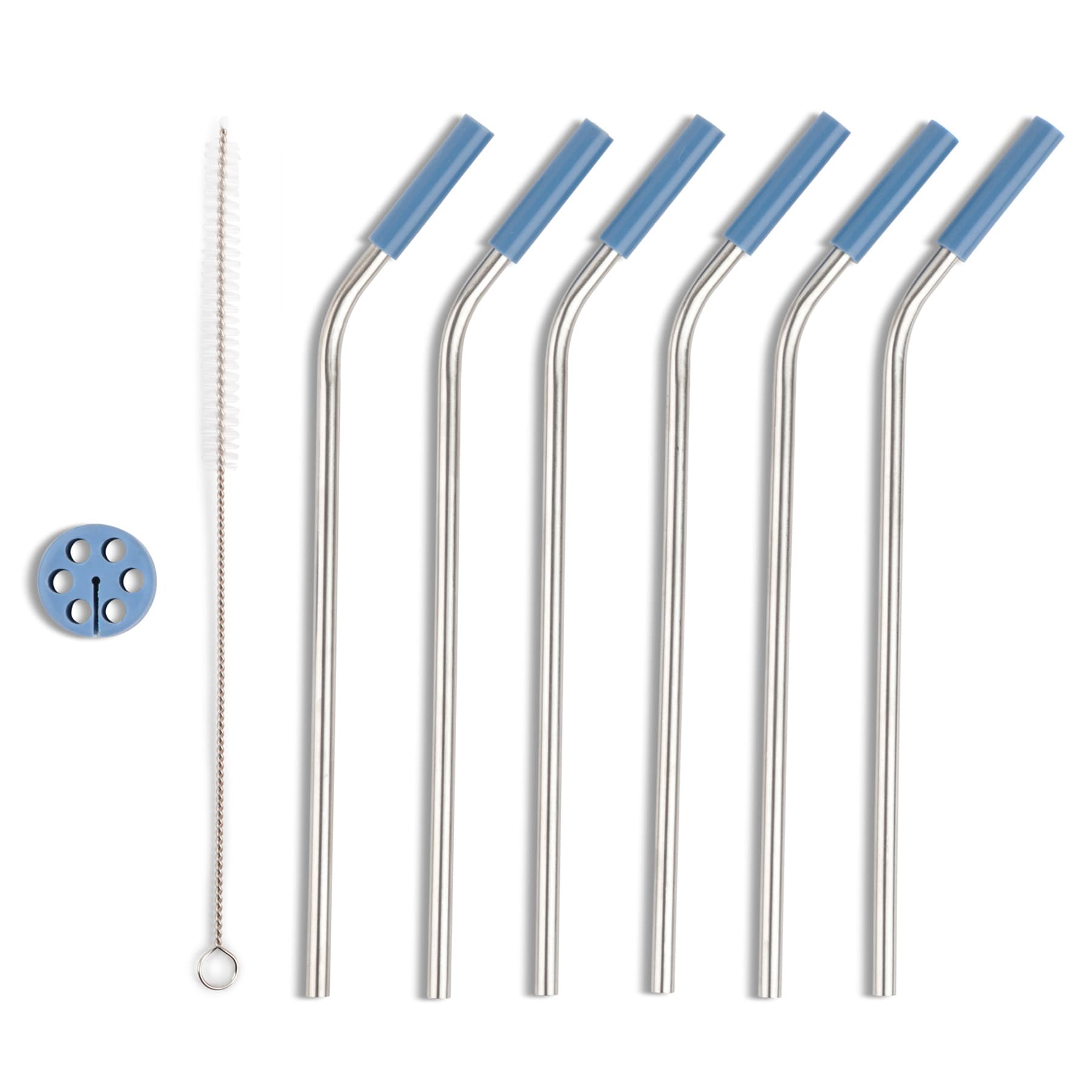 8-Piece Stainless Straw Set, Light Blue