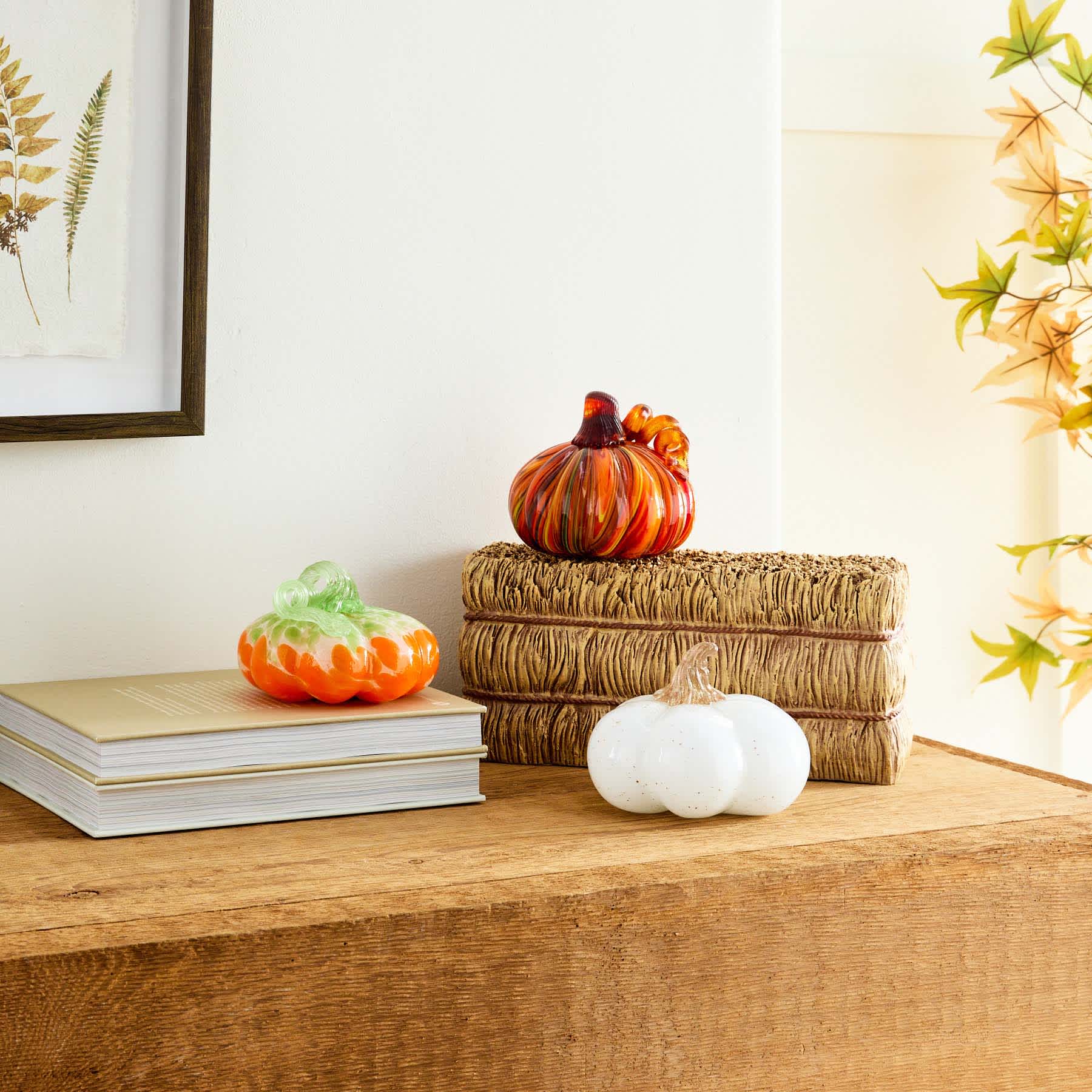 Orange & Green Opaque Glass Pumpkin, 4"