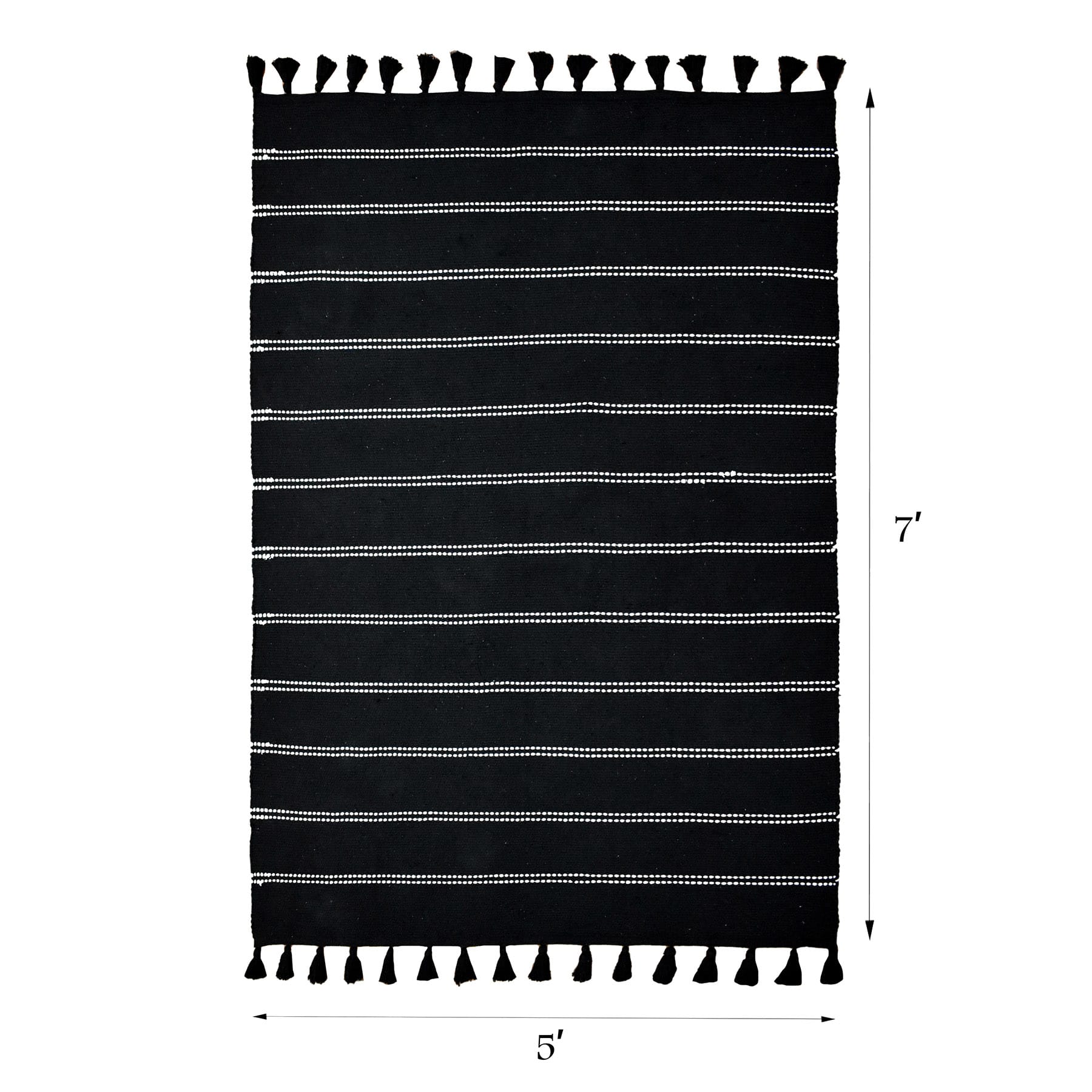 (D582) Honeybloom Black Striped Woven Area Rug, 5x7