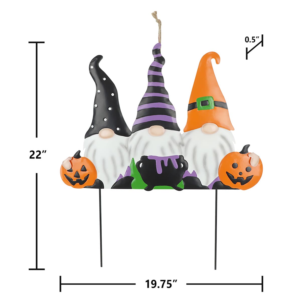 Happy Haunting Three Halloween Festive Gnomes Yardstake, 22"