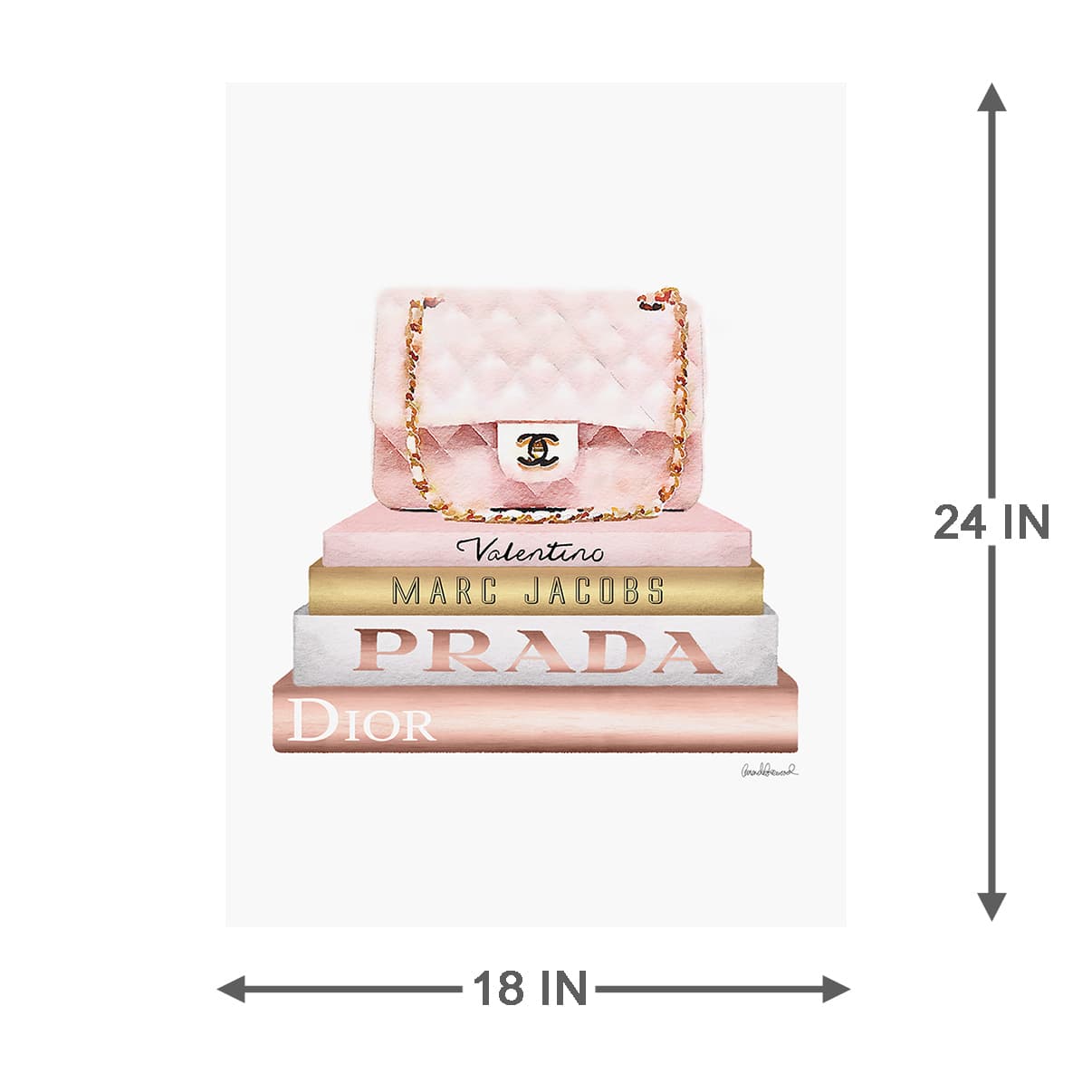 Pink Designer Bookstack with Bag Canvas Wall Art, 18x24