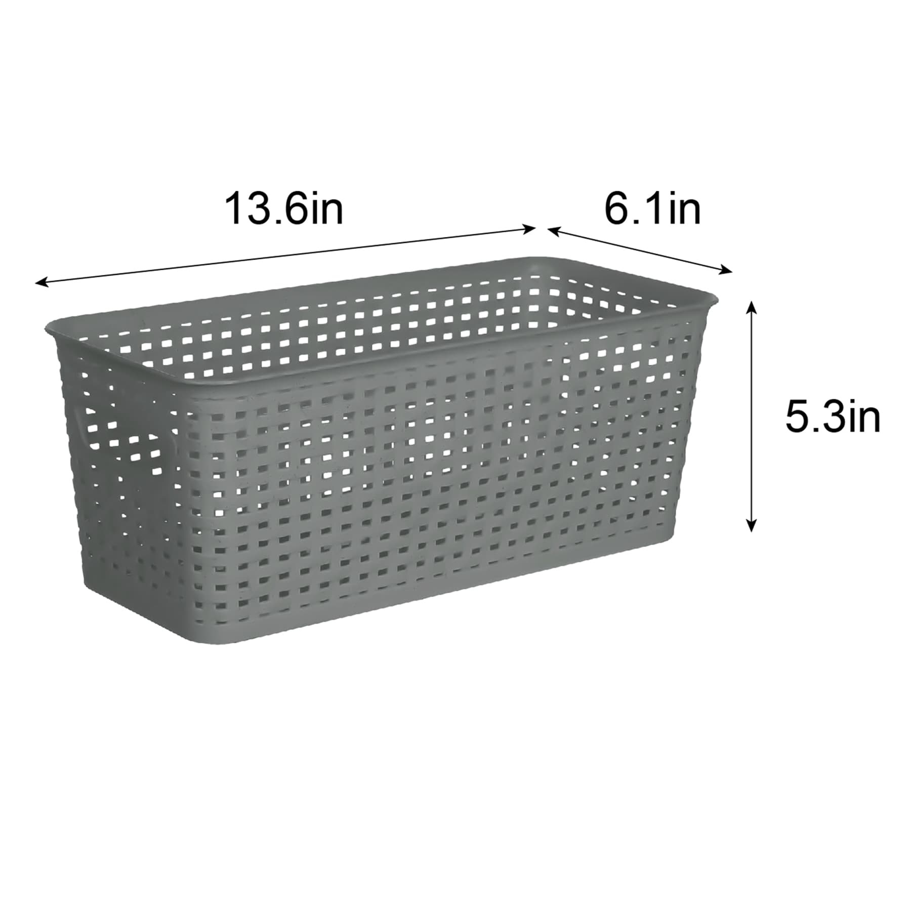 Neutral Grey Rectangle Narrow Crossover Weave Storage Basket, 5l