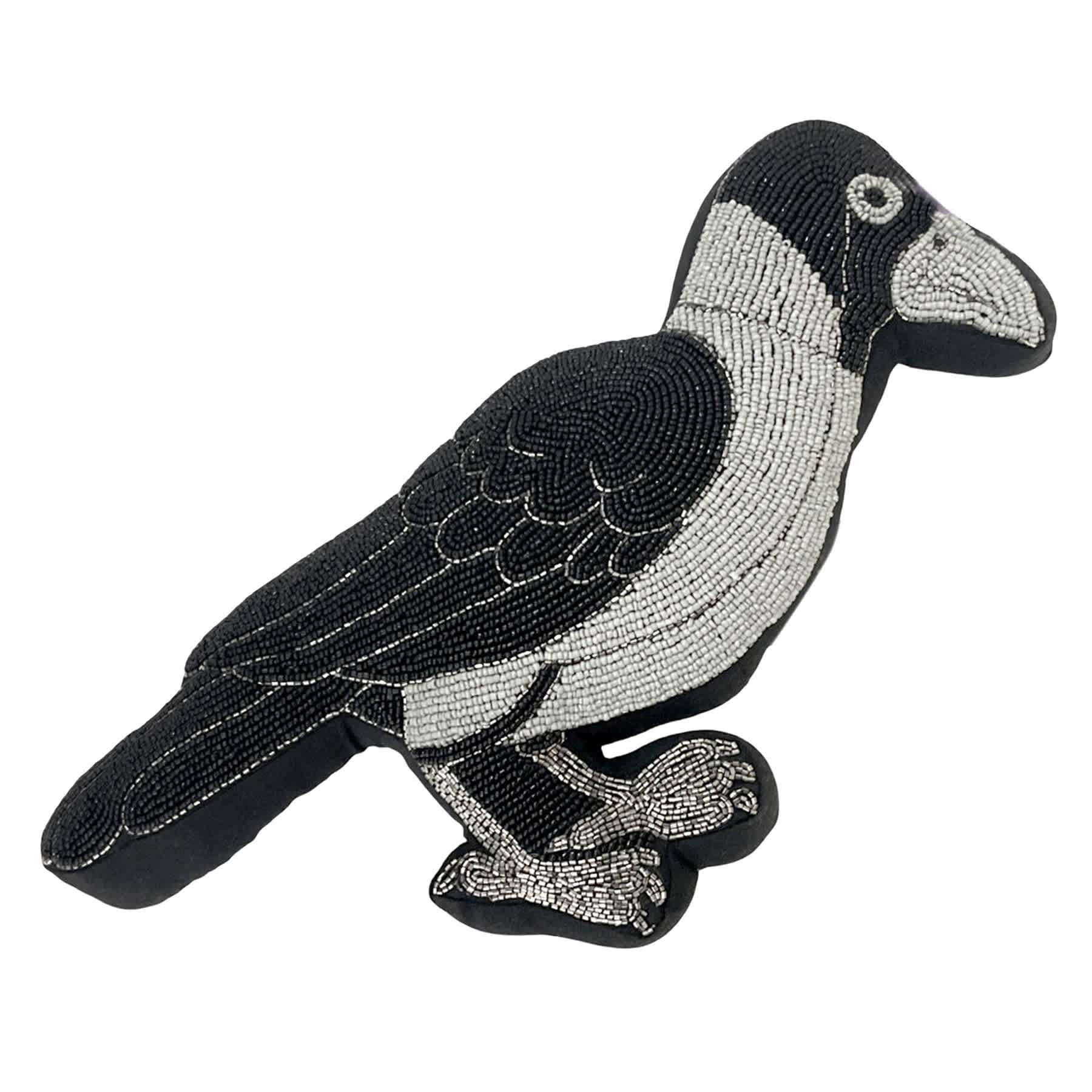 Spellbound Crow Shaped Beaded Throw Pillow, 19x10