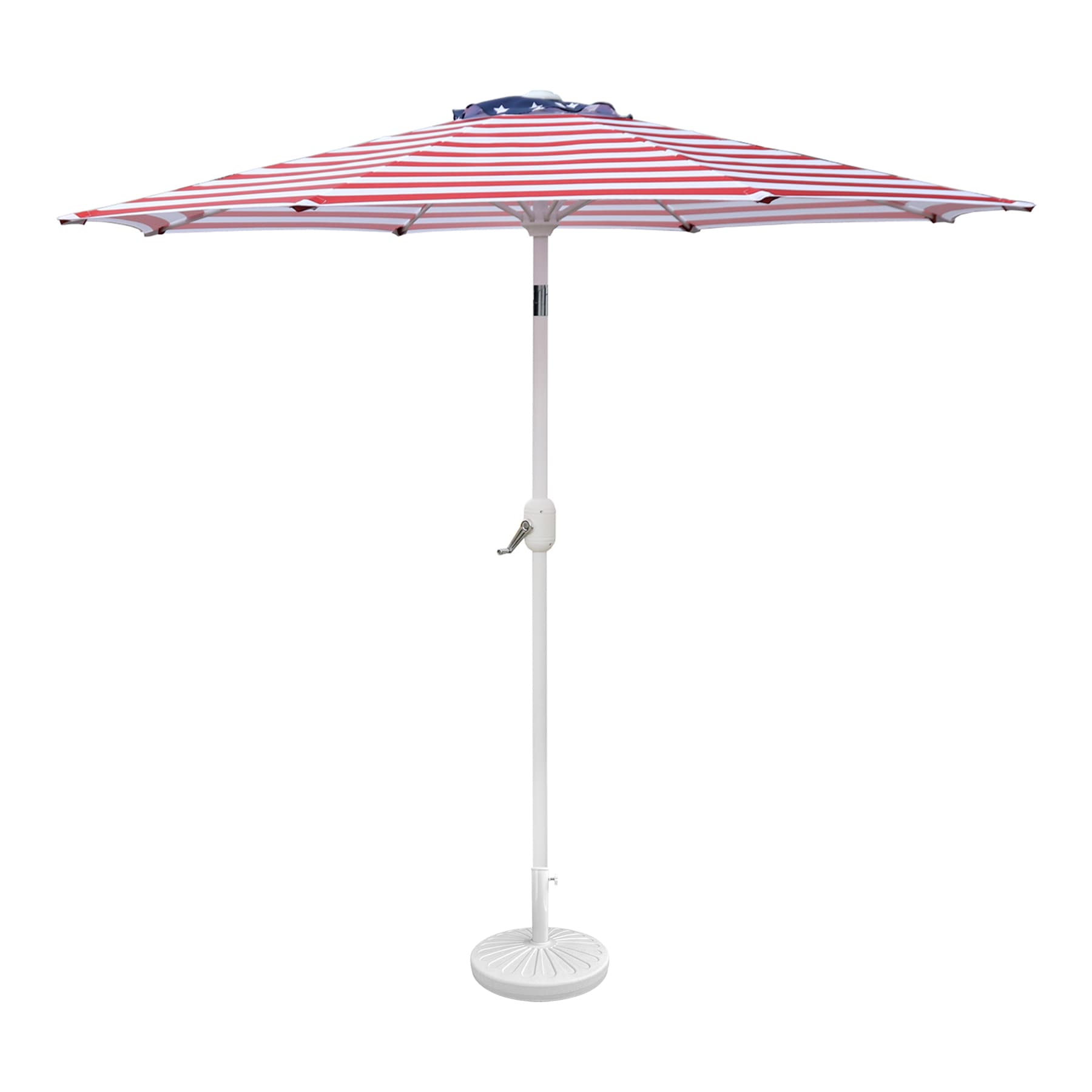 Stars & Stripes Flag Crank & Tilt Round Patio Umbrella, 7.5' & Base 2-Piece Set
