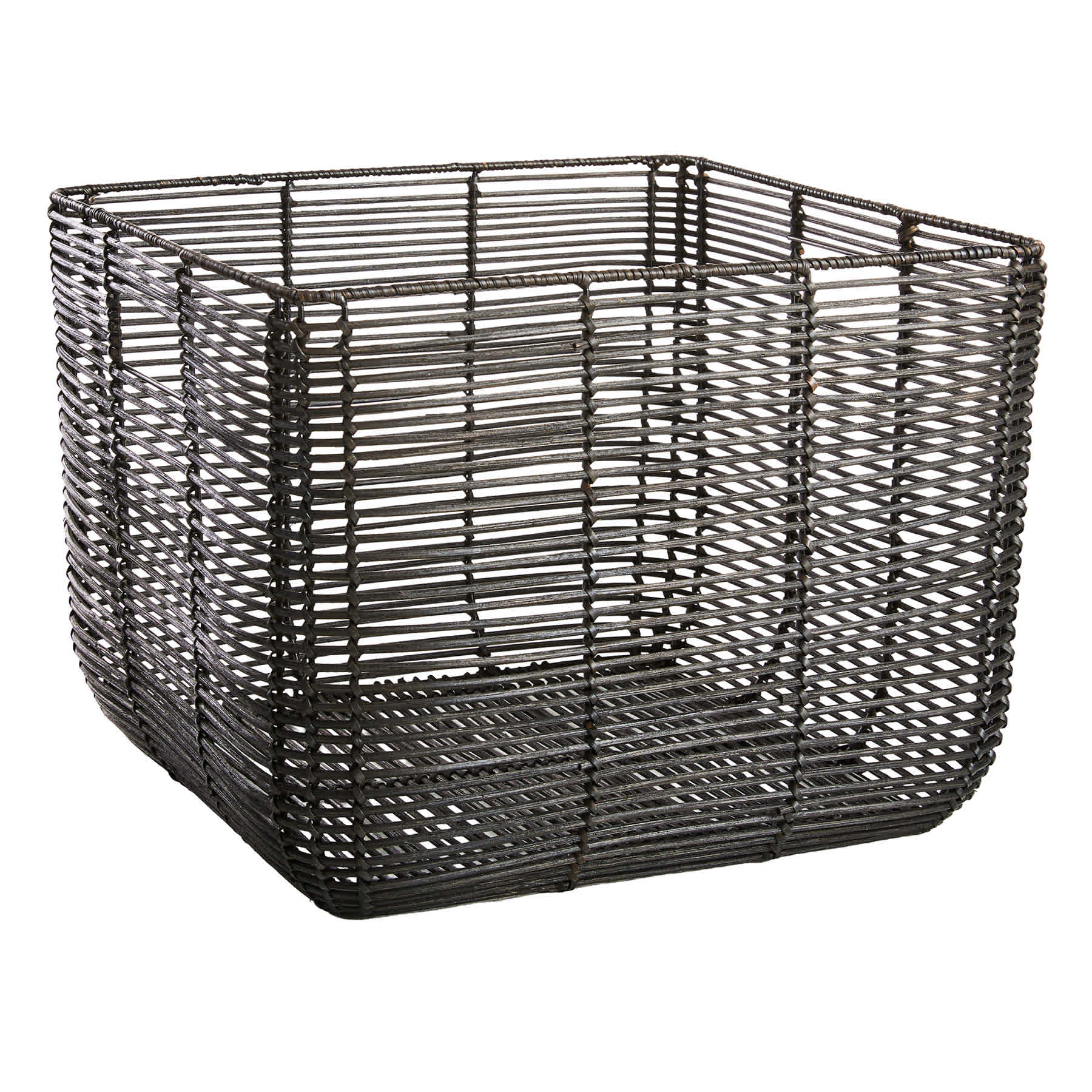 Found & Fable Black Square Rattan Storage Basket, Large