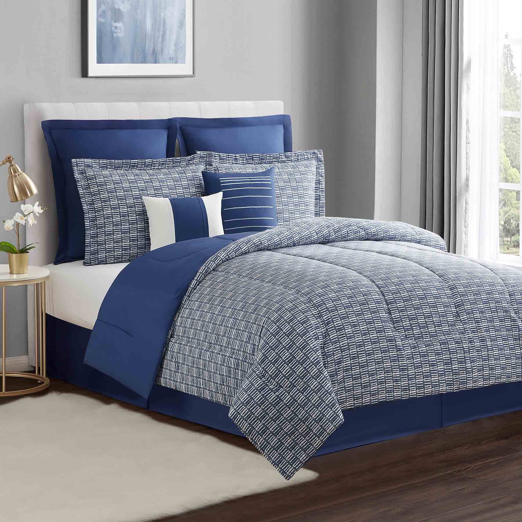 8-Piece Casey Navy Essential Comforter Set, Full