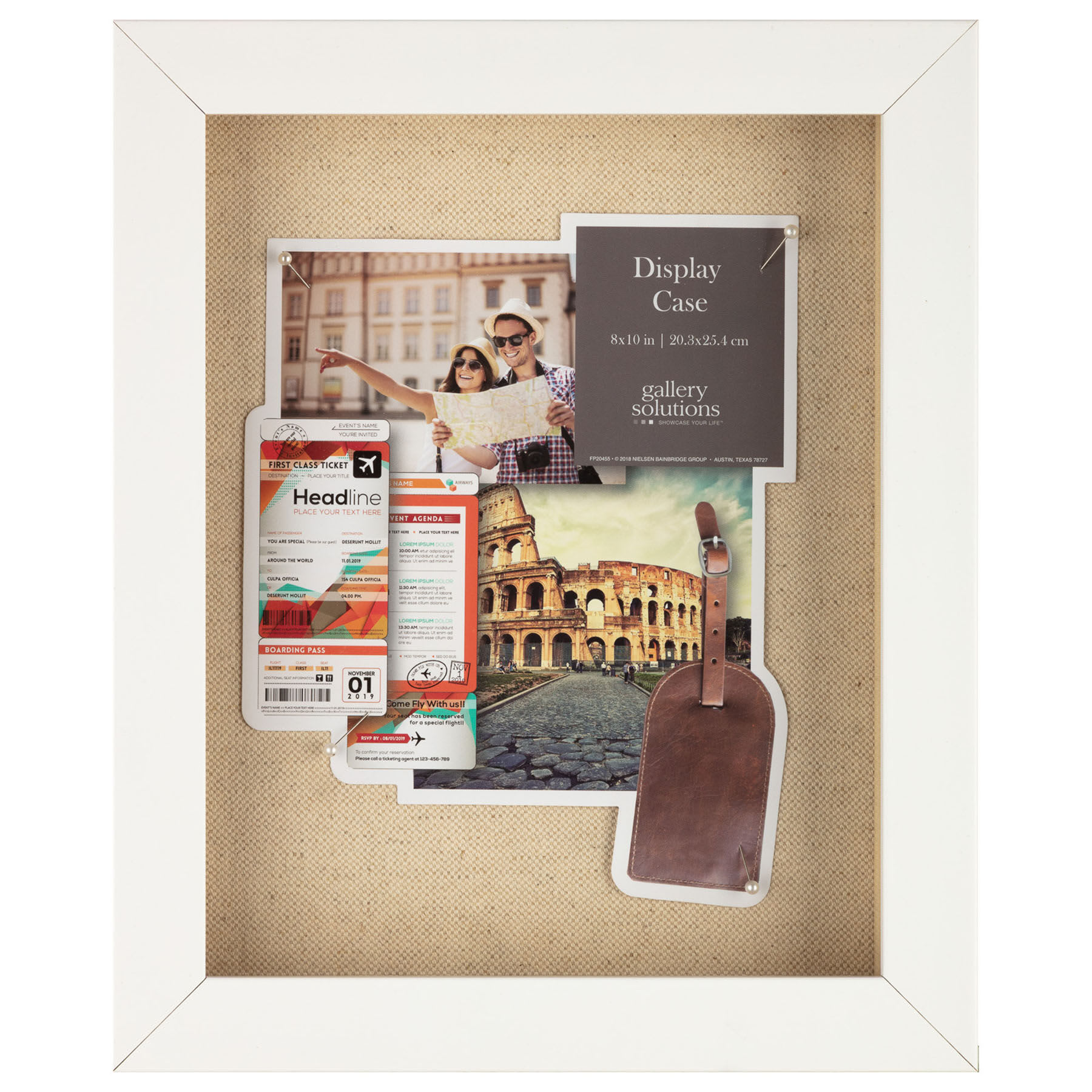 White Shadowbox Linen Back with Pins, 8X10