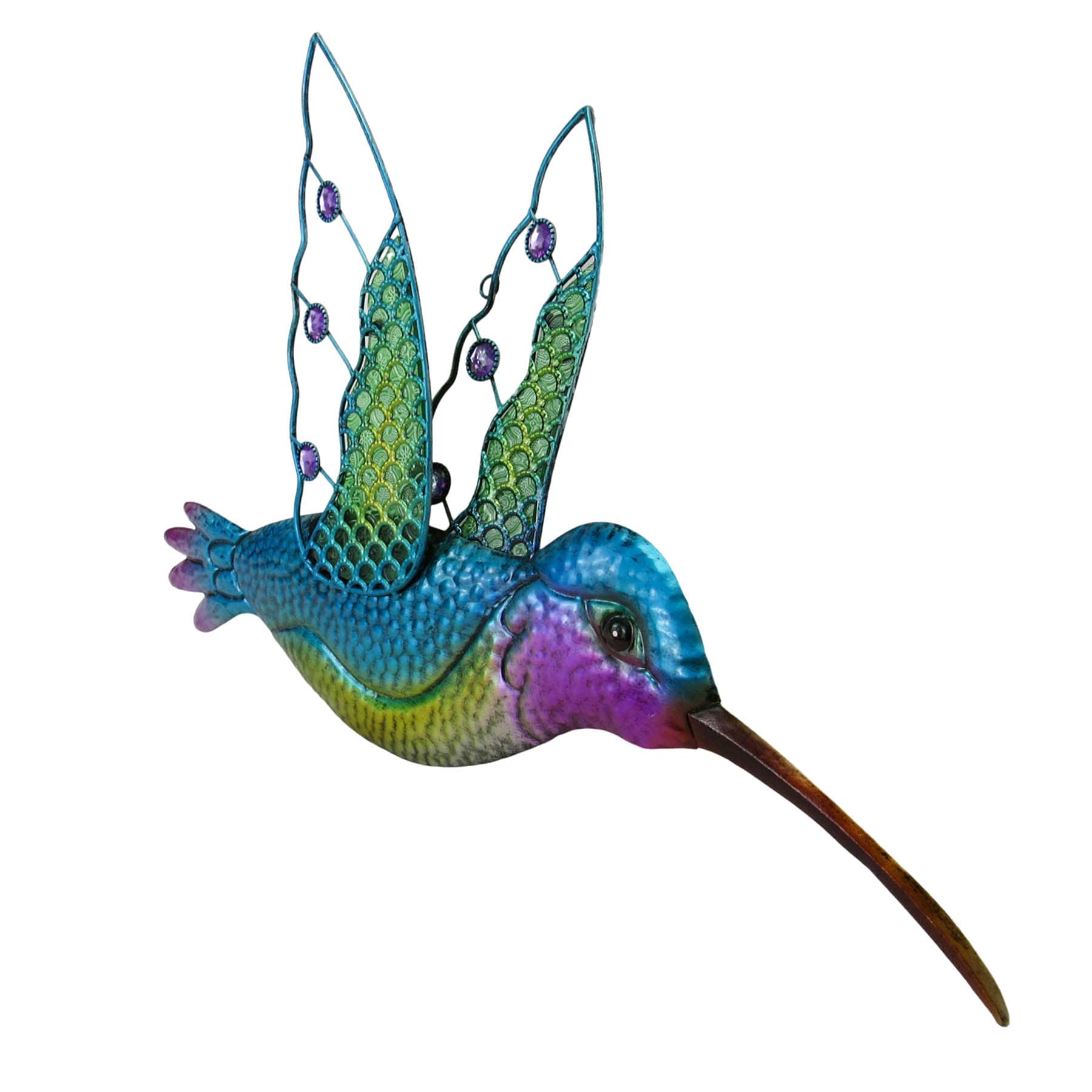Iridescent Metal Hummingbird Outdoor Wall Decor, 23x14