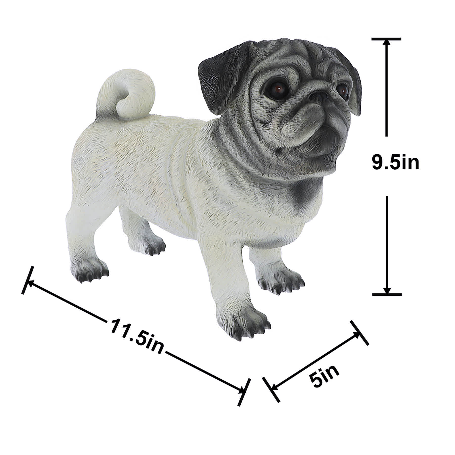 Pug Outdoor Garden Statue, 12"