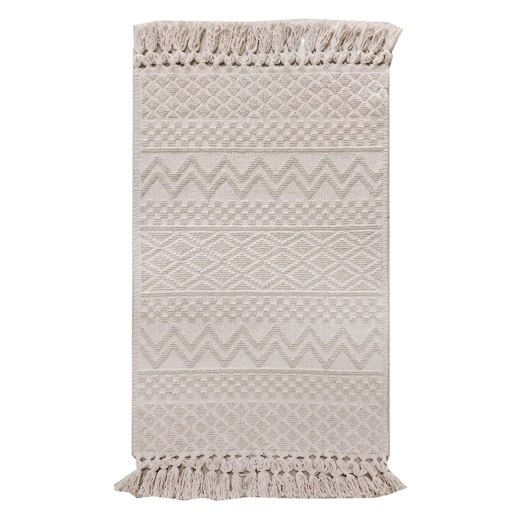 Found & Fable Ivory Woven with Fringe Bath Rug, 20x32