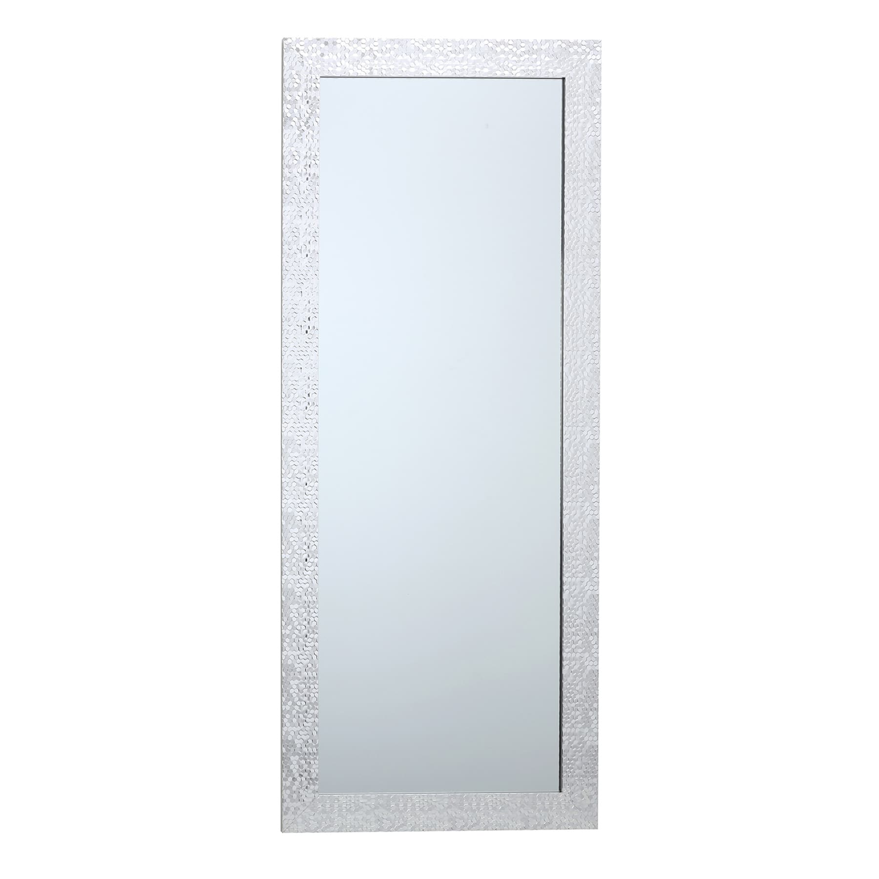 Silver Hexagon Textured Framed Leaner Mirror, 24x58