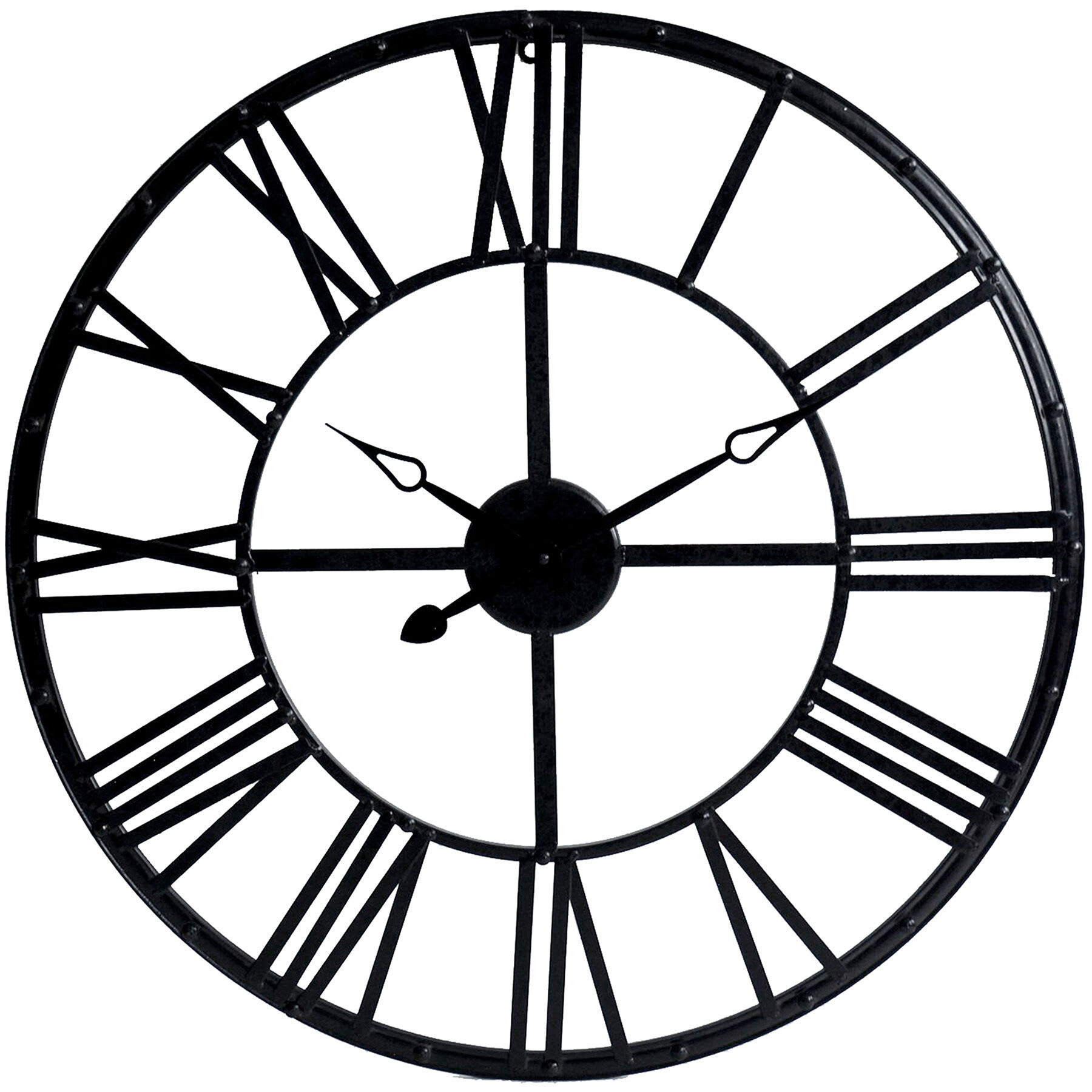 Black Metal Round Wall Clock, 28"