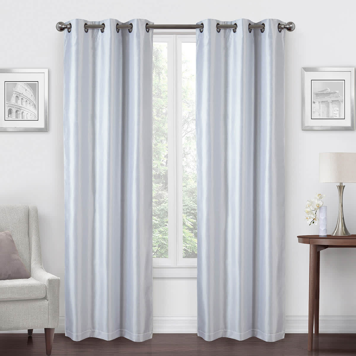 White Faux Silk Blackout Grommet Curtain Panel, 84"