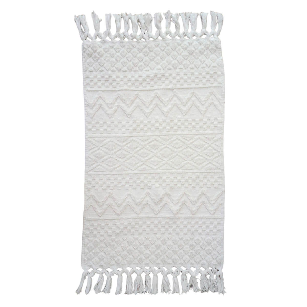 Found & Fable White Woven Fringe Bath Rug, 20x32