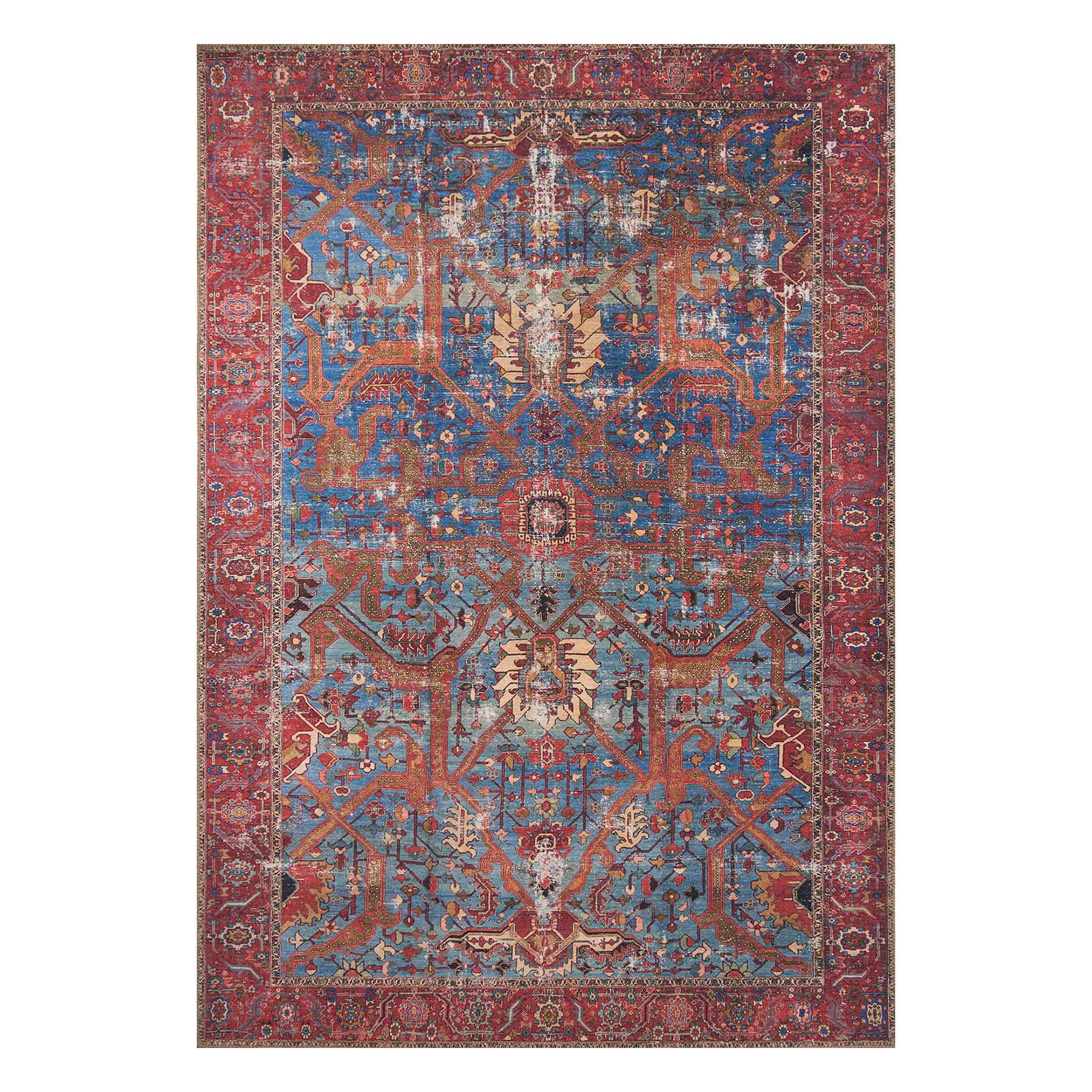 (B524) Found & Fable Sergio Blue & Red Area Rug, 8x10